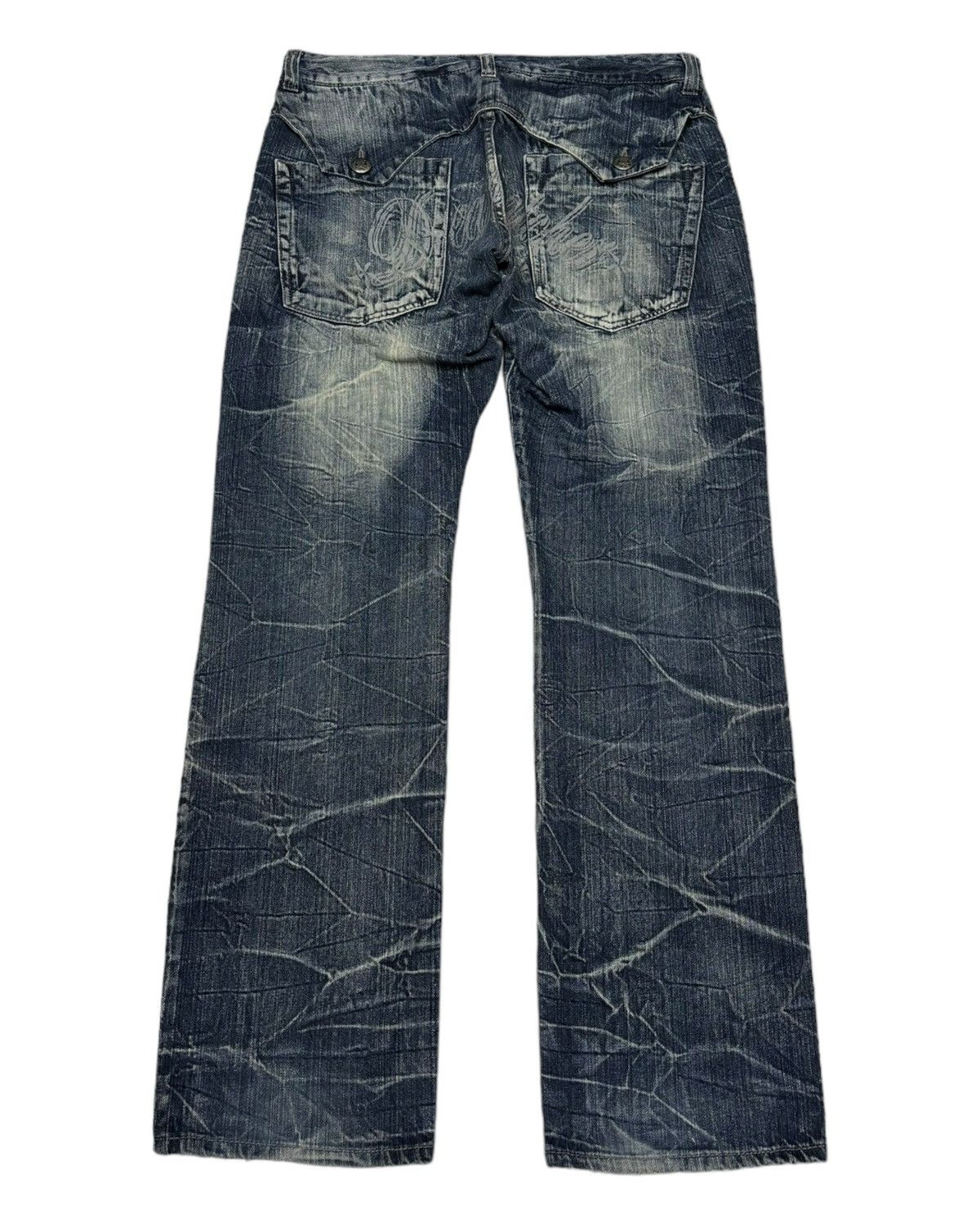 Le Grande Bleu (L.G.B.) 🔥SKULL BONES SPIDERWEB DENIM JEANS DOUBLE FOCUS Size US 35 - 2 Thumbnail