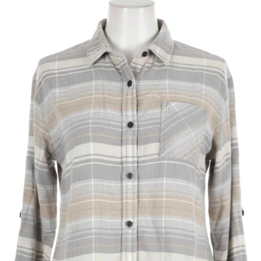 Prana prAna Button-Up Shirt Women Size S Gray Beige Plaid 100% Cotton PILL Size S / US 4 / IT 40 - 2 Thumbnail