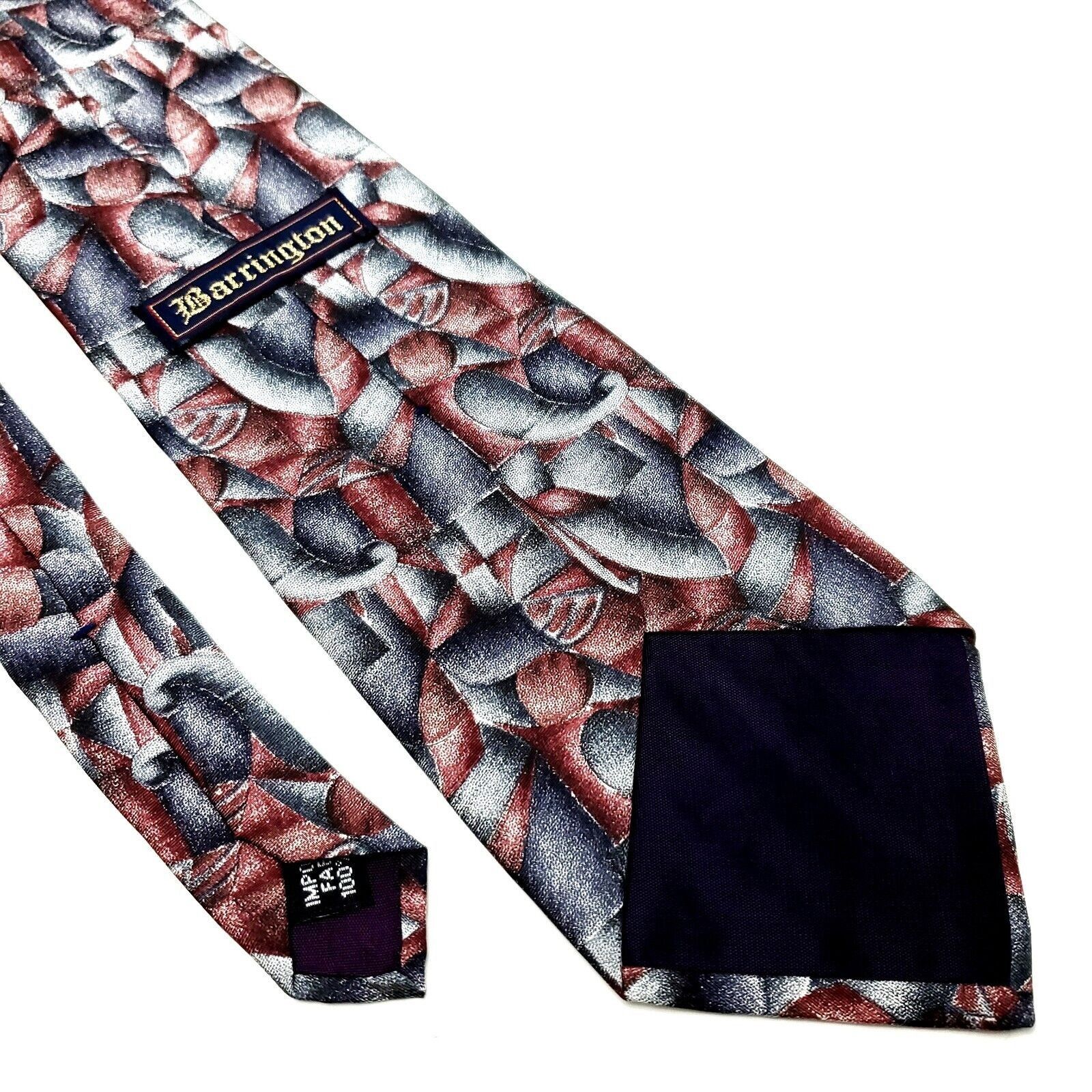 Vintage Barrington Silk Tie Gray Reddish Brown Wide Abstract Print Size ONE SIZE - 5 Thumbnail