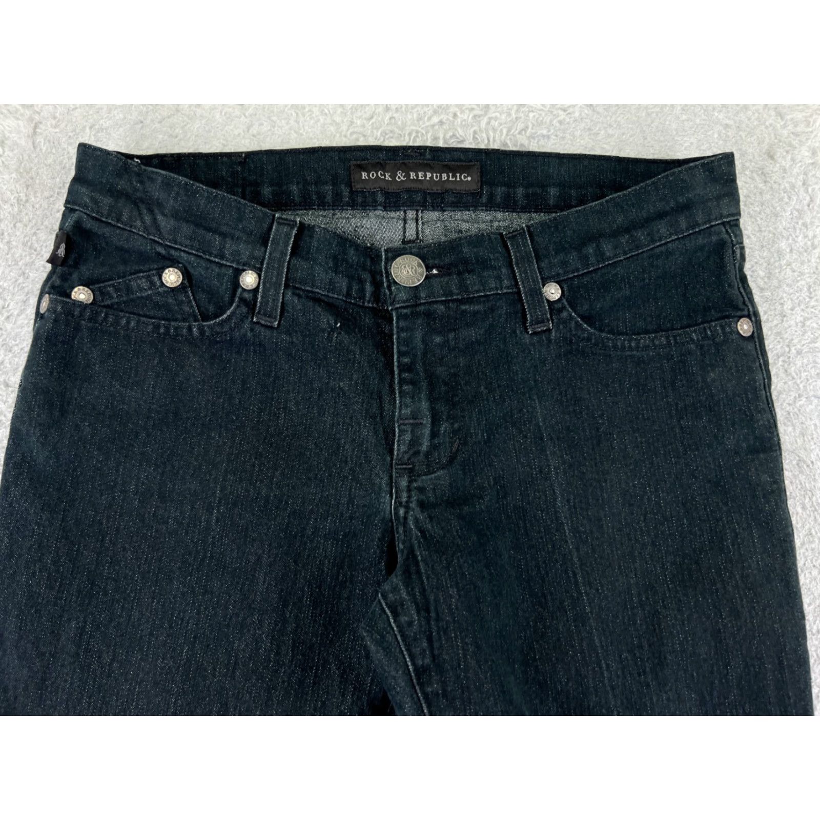 Vintage Rock & Republic Jeans Women 28 Black Embroidered Denim Low Rise 28x32 Slim Size 28" / US 6 / IT 42 - 4 Thumbnail