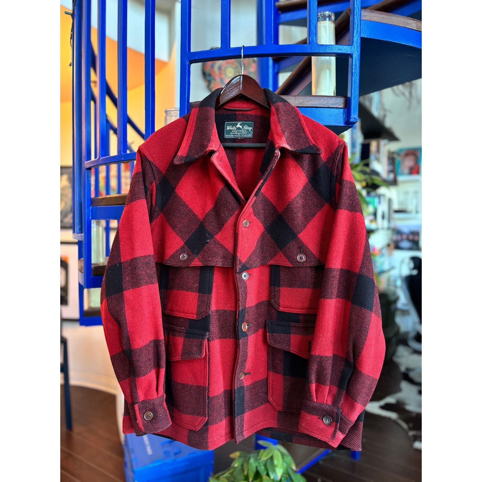 Vintage White Stag Red & Black Plaid Wool Cruiser Jacket Size L Size US L / EU 52-54 / 3 - 1 Thumbnail