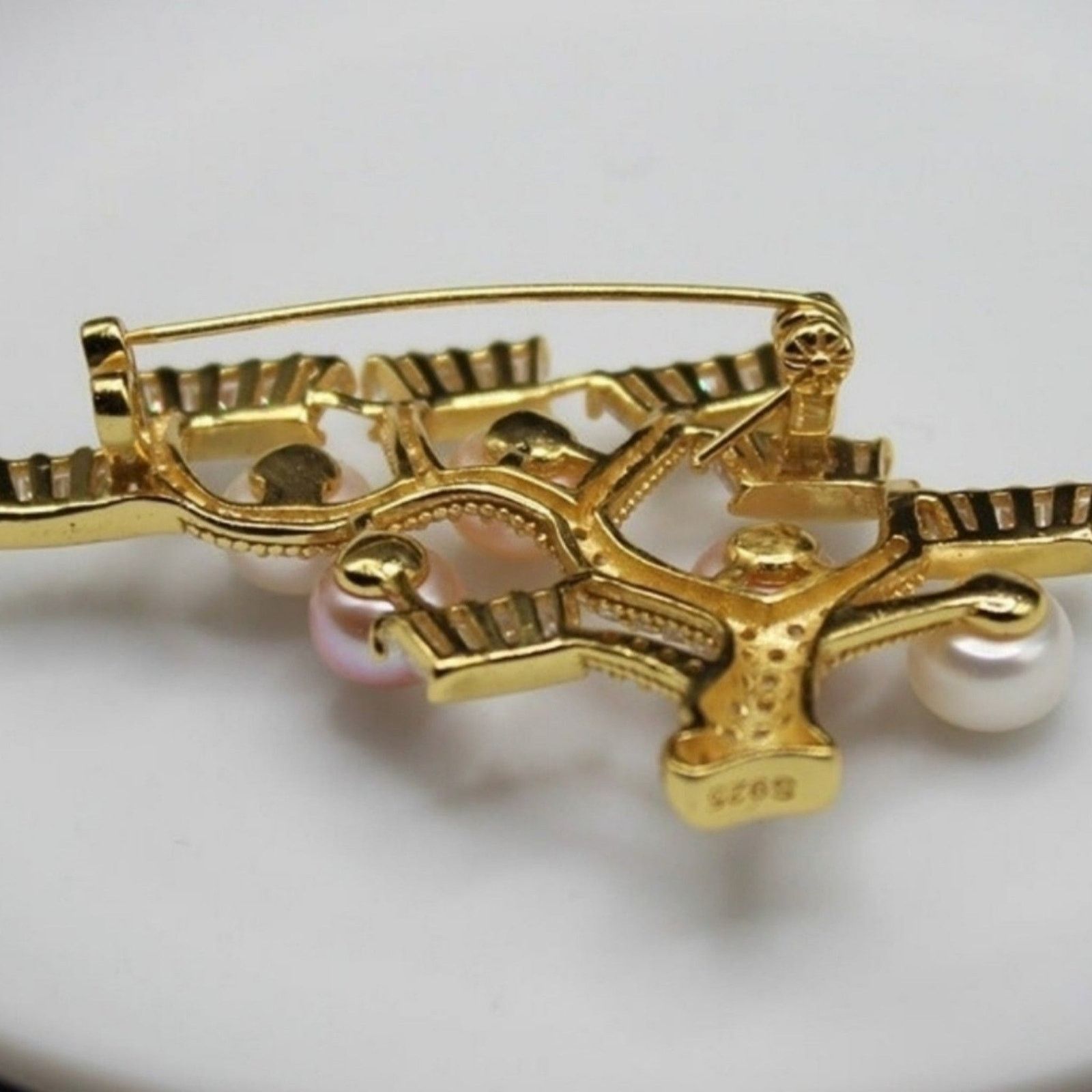 Other Freshwater Pearl Tree Brooch Cubic Zirconia Gold Plated NWT Size ONE SIZE - 4 Thumbnail