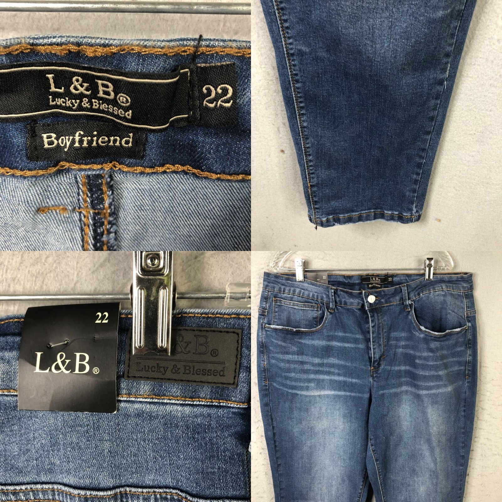 Vintage Lucky & Blessed Jeans Womens Plus 22 Blue Boyfriend High Rise Stretch Denim Size 40" / US 18 - 9 Thumbnail