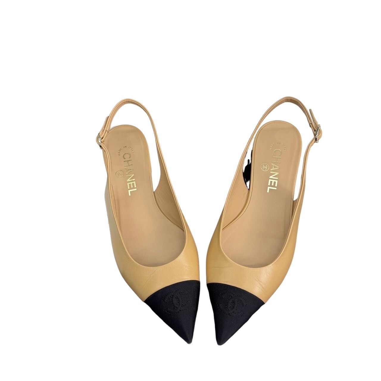 Chanel Chanel Beige Leather Cap Toe Flats Size 37.5 Size US 7.5 / IT 37.5 - 1 Thumbnail
