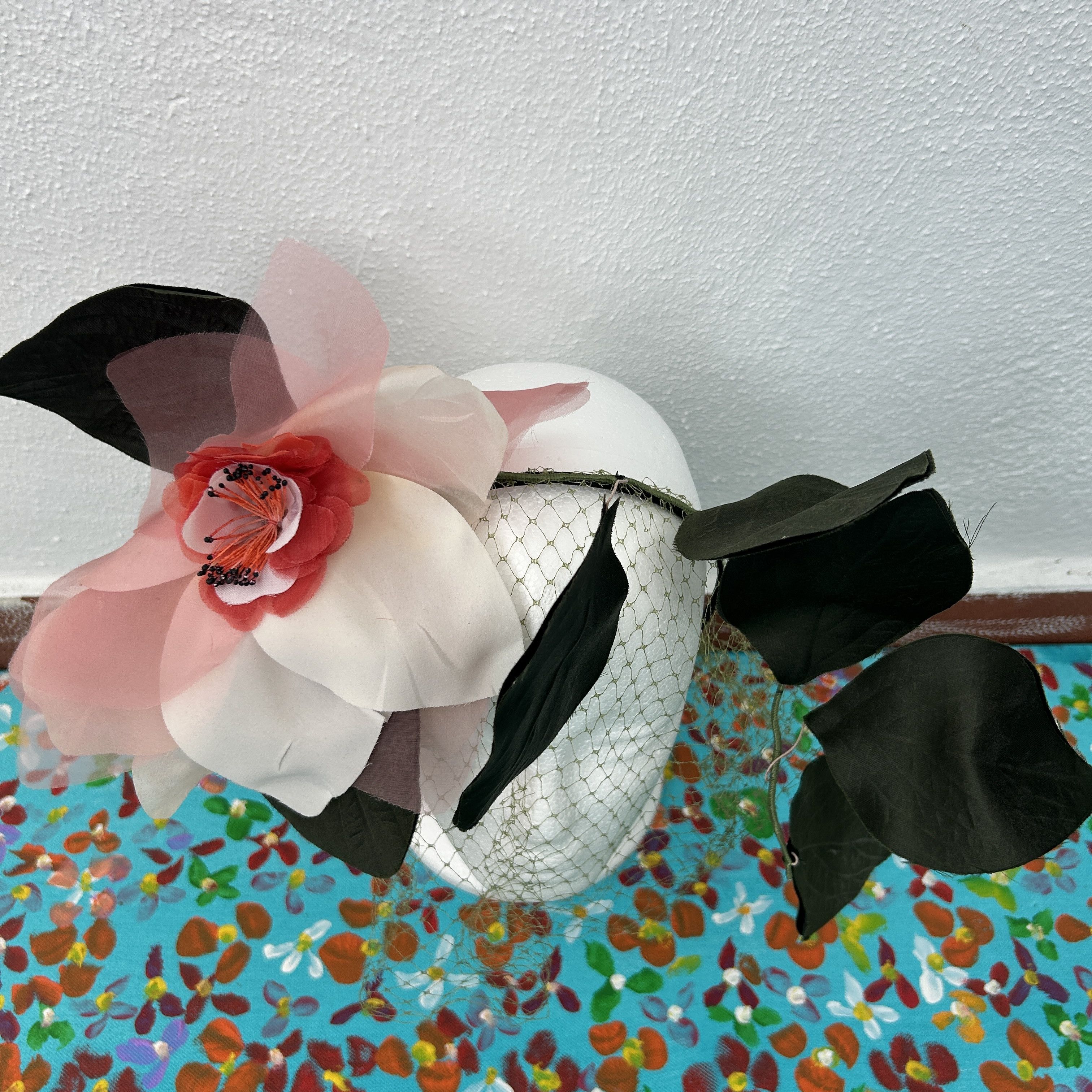 Designer Magnolia fascinator with veil, designer flower headpiece Size ONE SIZE - 7 Thumbnail