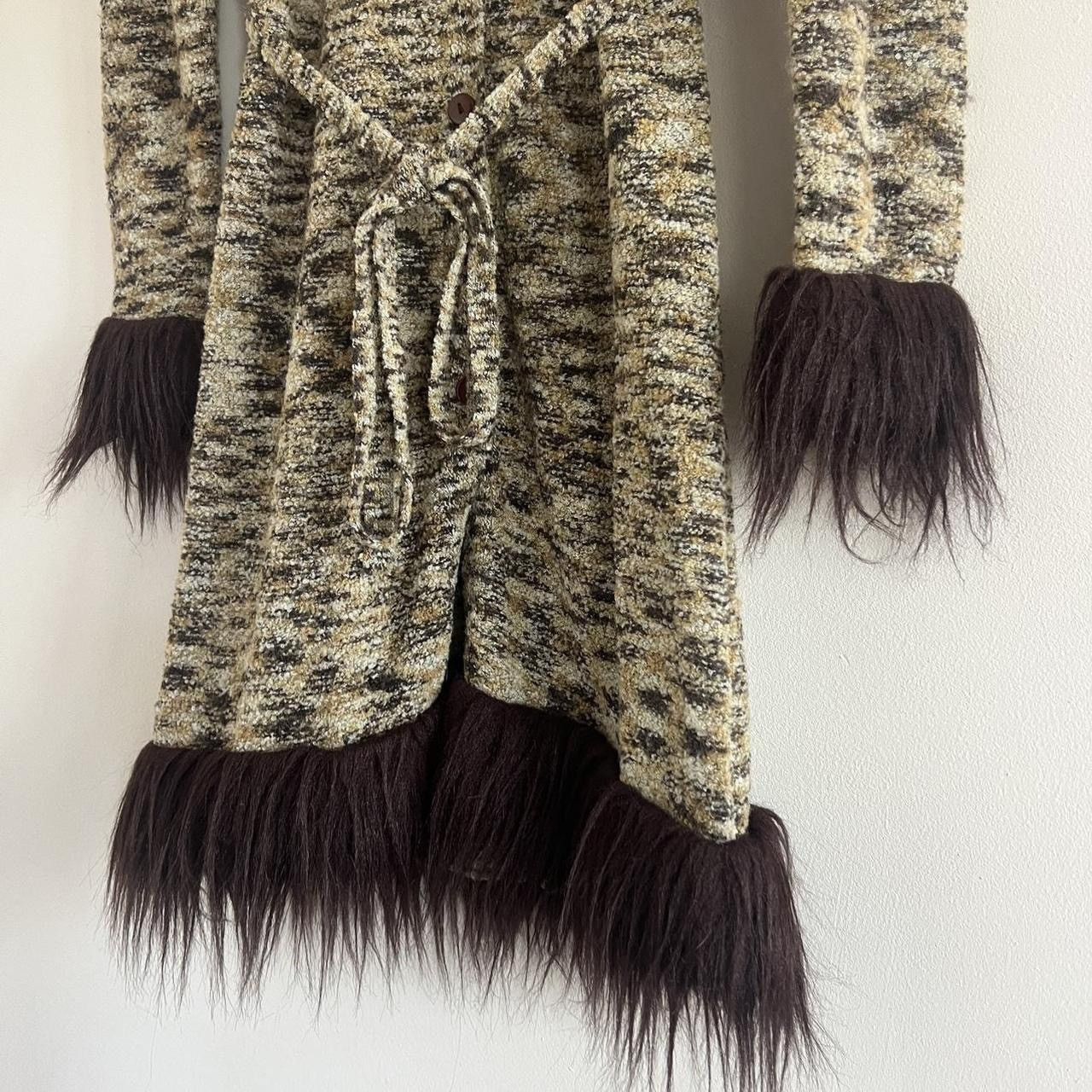 Vintage Vintage brown earth fur trim long cardigan Size M / US 6-8 / IT 42-44 - 3 Thumbnail