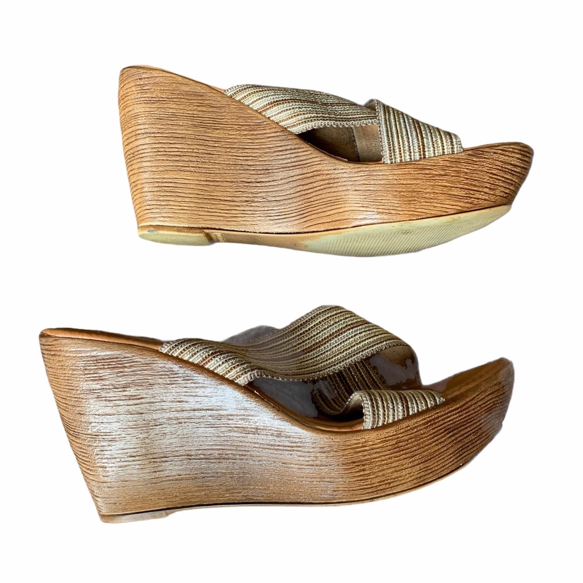 Other Italian Shoemakers Metallic Weave Earthy Boho Wedge Sandals Size US 9 / IT 39 - 3 Thumbnail