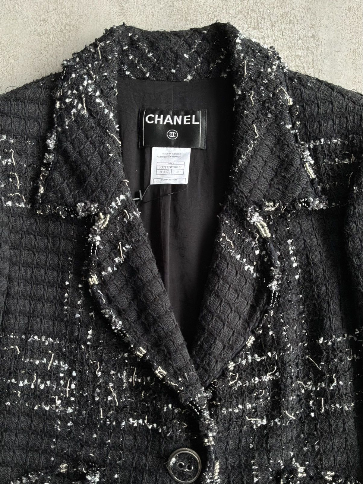 Chanel 2008 Chanel - Single Button Black Tweed Blazer Size XL / US 12-14 / IT 48-50 - 3 Thumbnail
