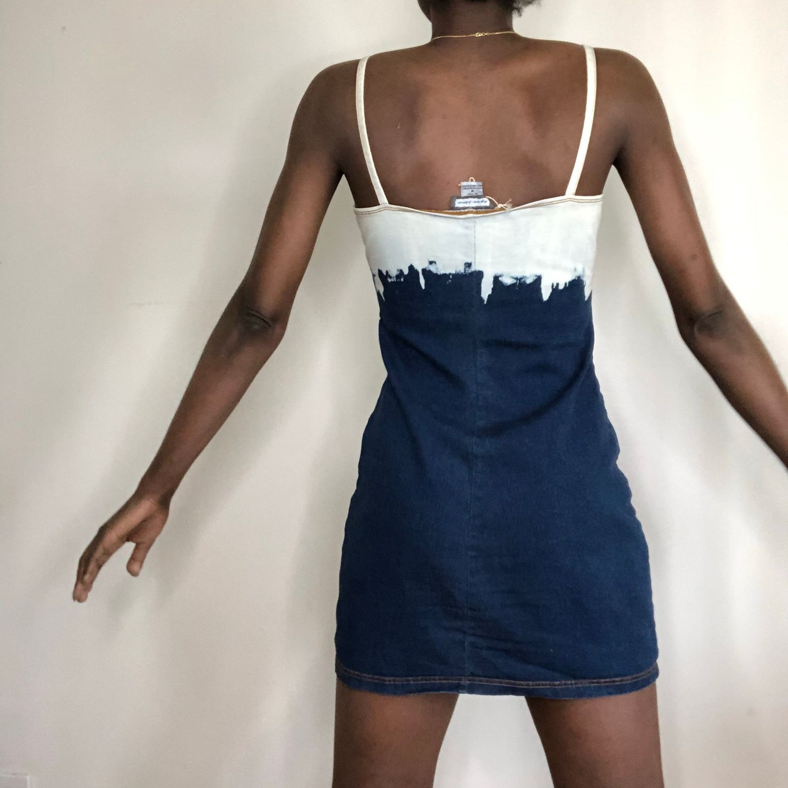 Vintage Vintage Y2K Aqua Blues Glitter & Drip Denim Slip Dress Size M / US 6-8 / IT 42-44 - 5 Thumbnail