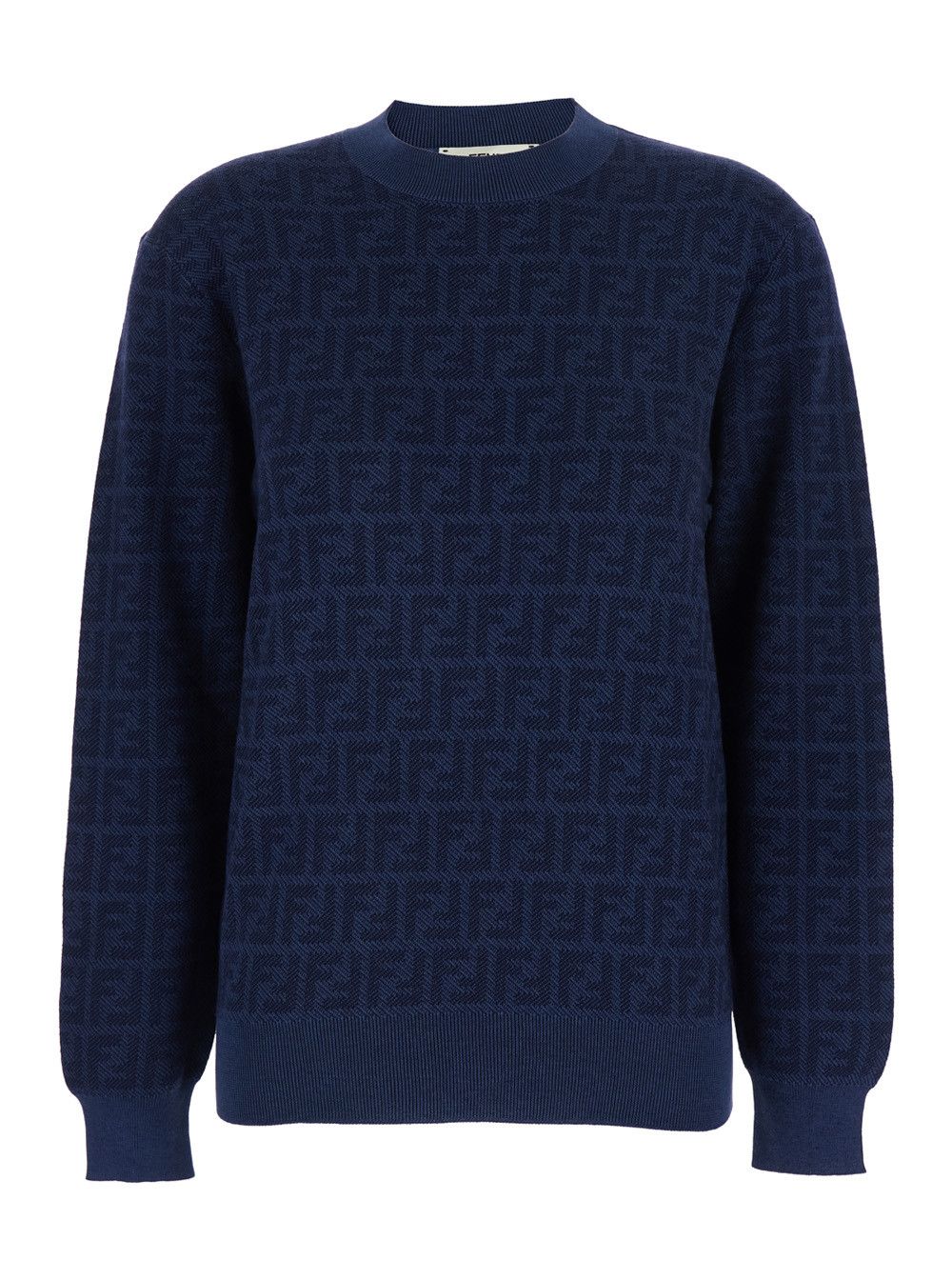 Fendi Blue Crew Neck Sweater with All-Over FF Motif in Wool and Silk for Women Size M / US 6-8 / IT 42-44 - 1 Thumbnail