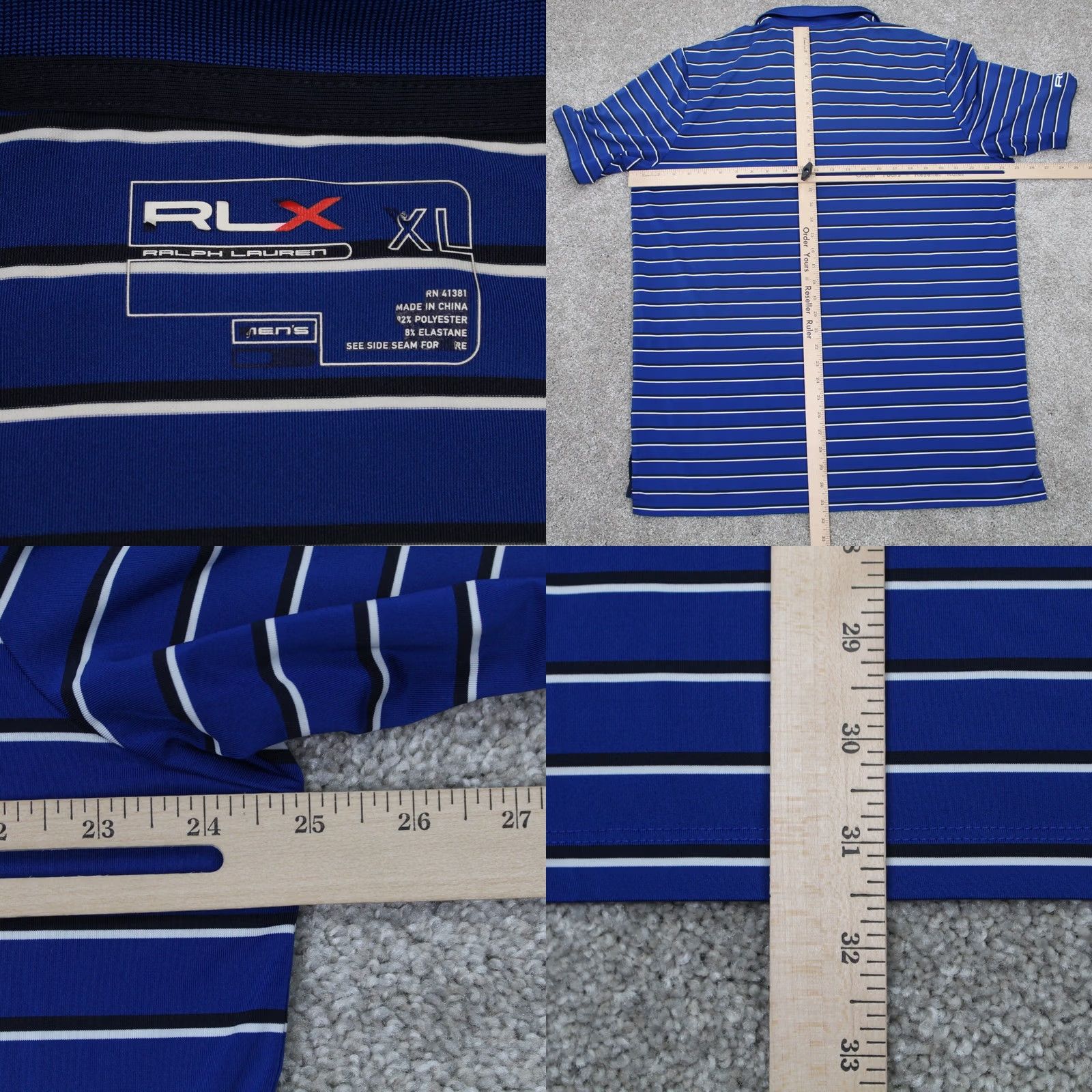 RLX Ralph Lauren RLX Ralph Lauren Polo Shirt Mens XL Blue Short Sleeve Pullover Polo Golf Sports Polyester Blend Stretch Moisture Wicking Striped Logo Button Size US XL / EU 56 / 4 - 8 Thumbnail