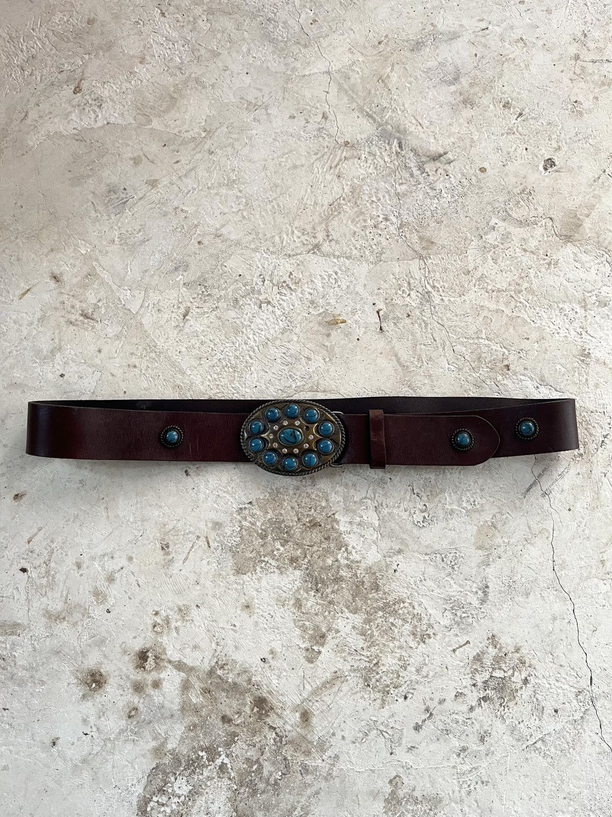 Vintage Vintage Rhinestone Western Leather Belt Size 30 - 1 Thumbnail