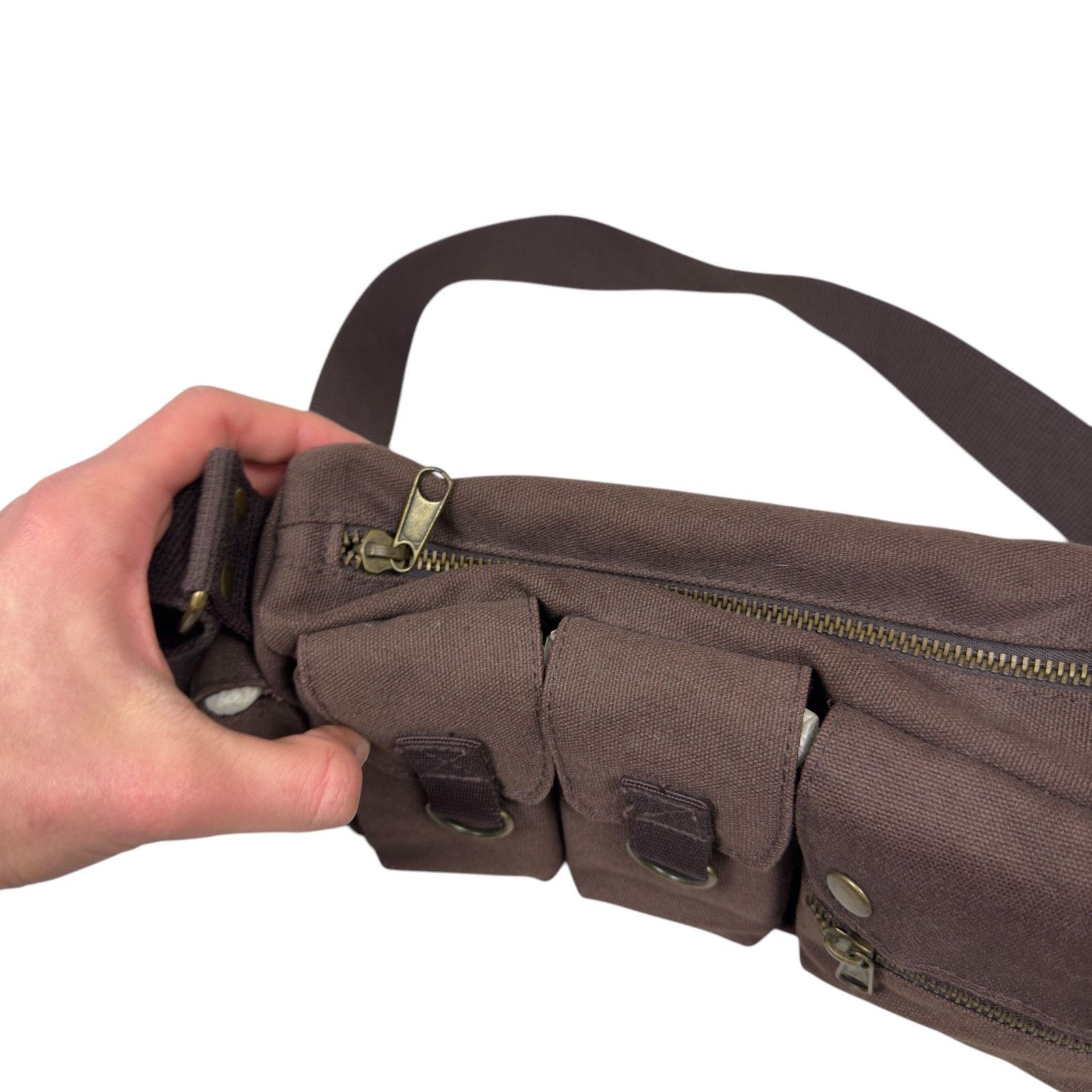 Vintage Vintage Unisex Brown Adjustable Strap Pockets Crossbody Bag Size ONE SIZE - 5 Thumbnail