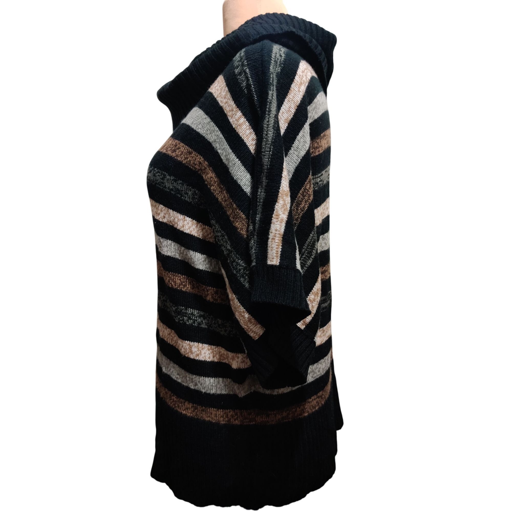 Other Faded Glory XXL Black Tan Gray Striped Knit Cowl Neck Batwin Size XXL / US 16-18 / IT 52-54 - 5 Thumbnail