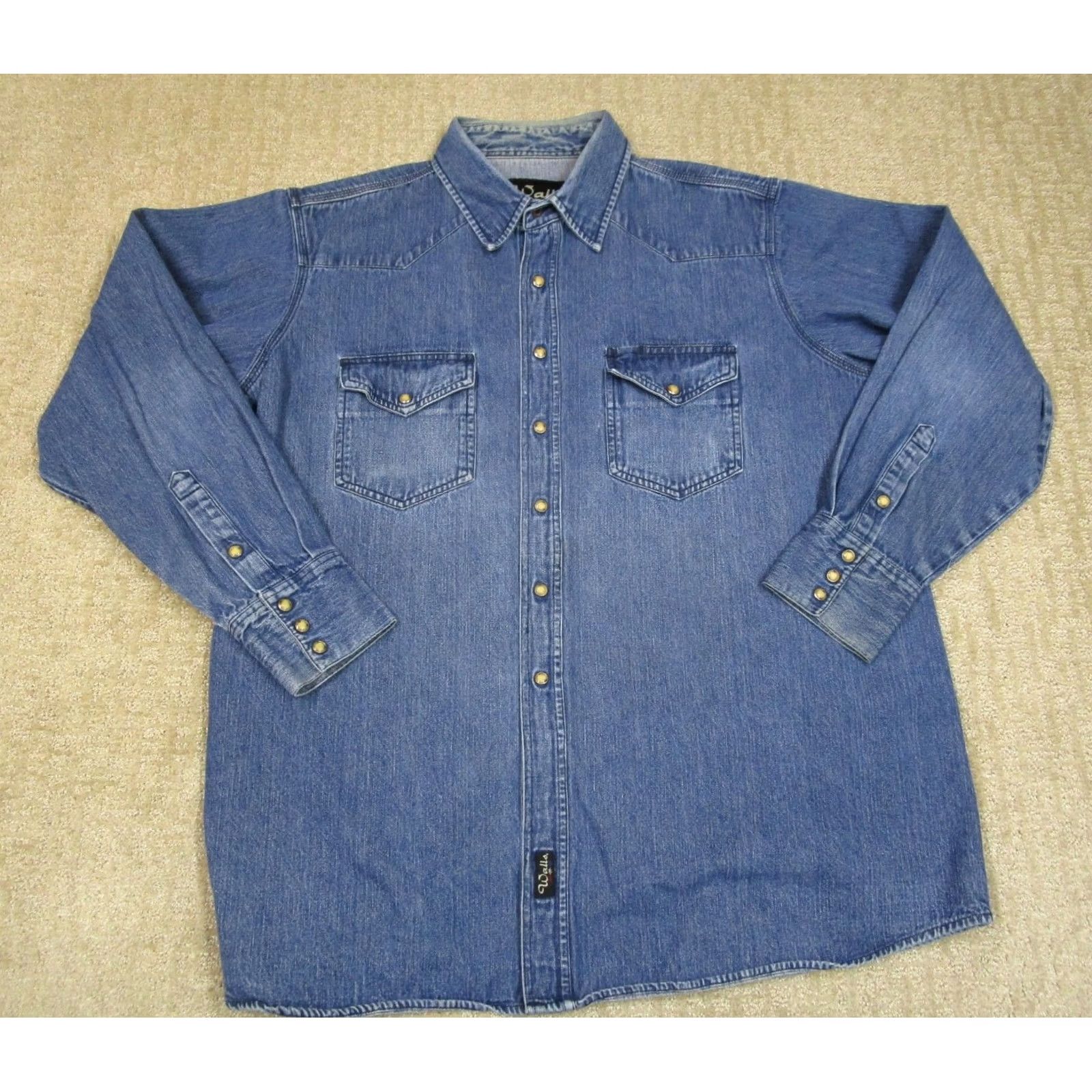 Walls Walls Denim Shirt Men 2XL Blue Pearl Snap Western Light Wash Jeans Style Casual Workwear Shirt Size US XXL / EU 58 / 5 - 2 Thumbnail