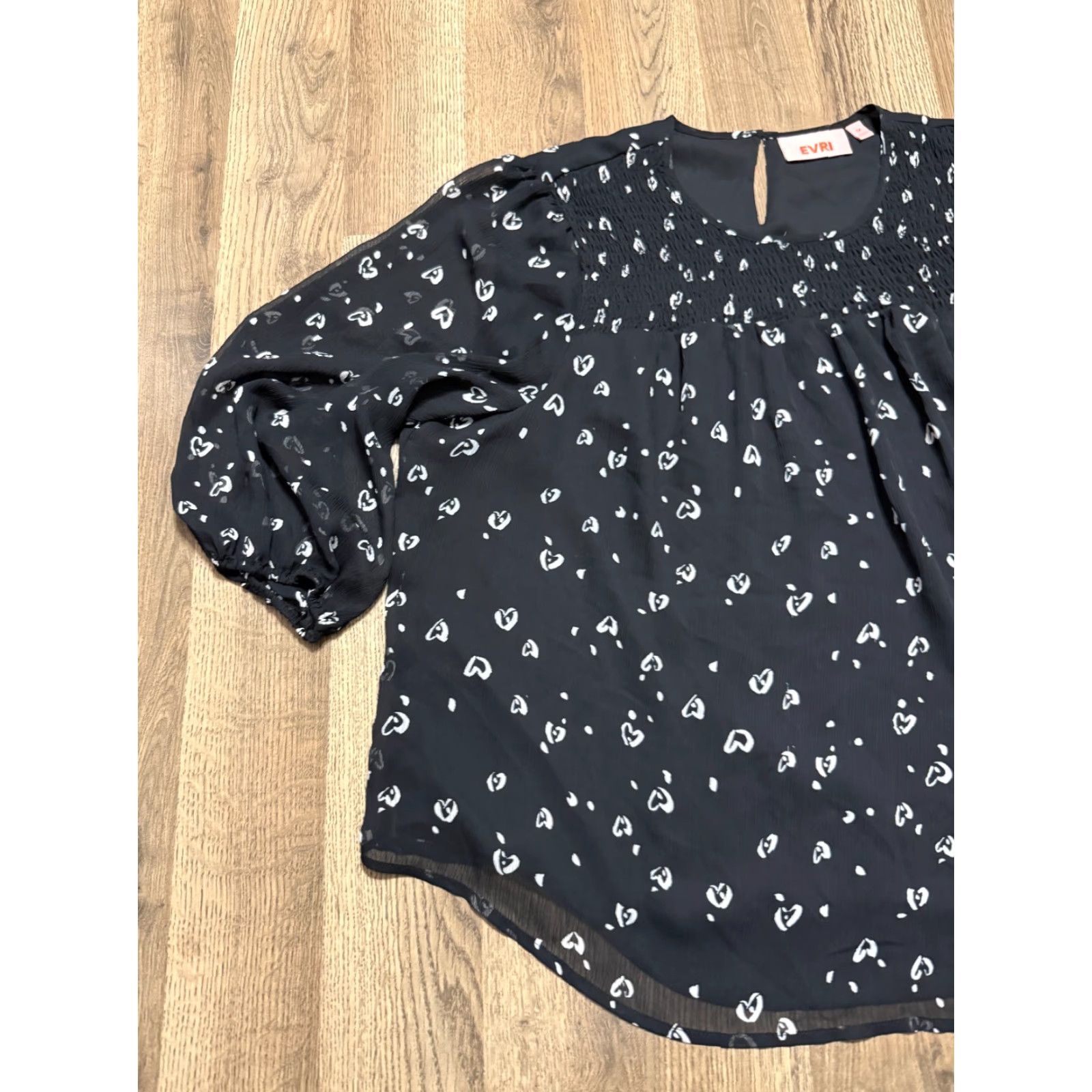 Vintage EVRI Blouse Women's Plus Size 1X Black White Heart Novelty Print Long Sleeve Size XL / US 12-14 / IT 48-50 - 3 Thumbnail