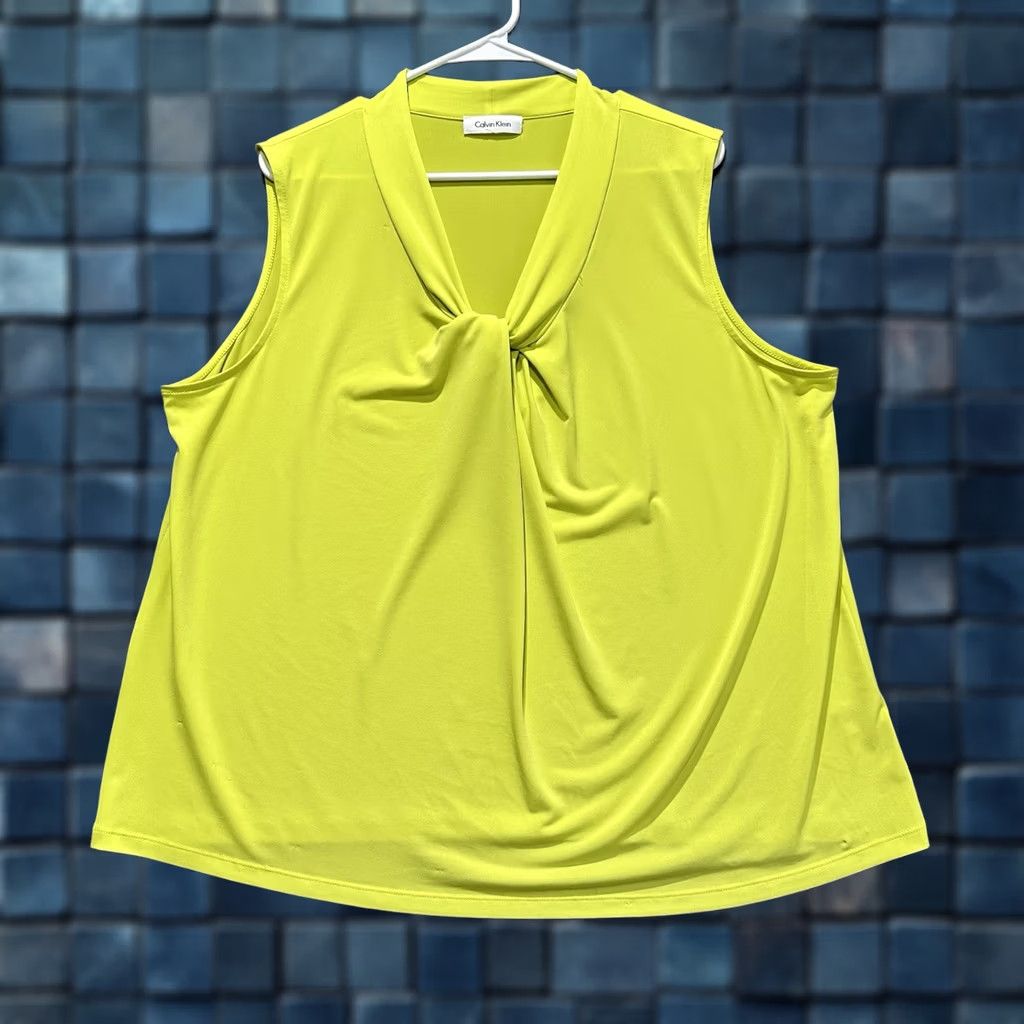 Calvin Klein Calvin Klein Blouse Womens 2X Neon Yellow Twist Neck Top Sleeveless Stretch GUC Size XXL / US 16-18 / IT 52-54 - 1 Thumbnail