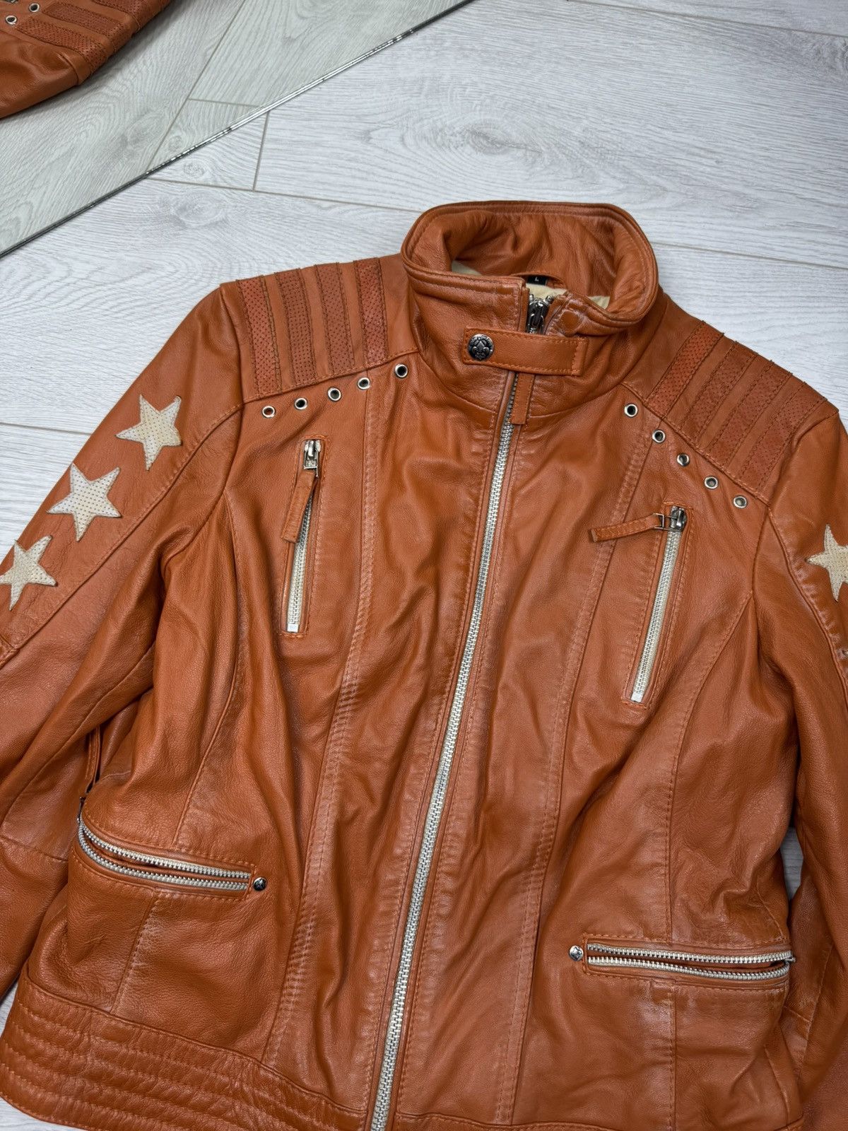 Genuine Leather Vintage Blue Muncie Star Design Leather Jacket Size S / US 4 / IT 40 - 4 Thumbnail