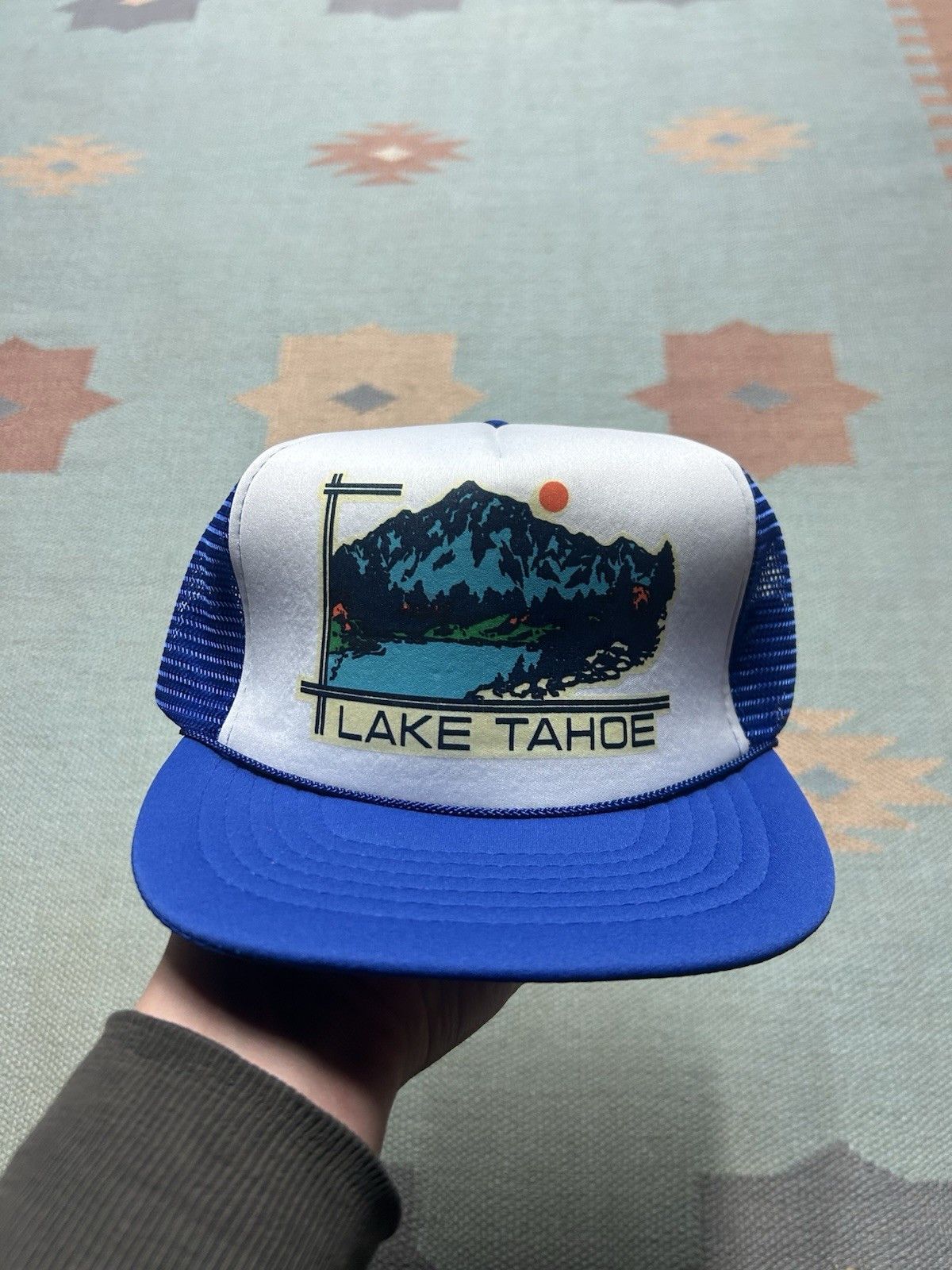 Vintage Vtg trucker hat Lake Tahoe California Sun mountains NOS blue Size ONE SIZE - 2 Thumbnail