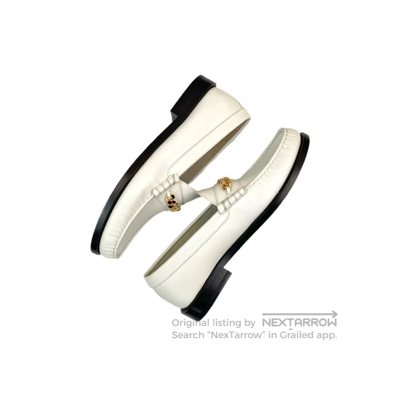 Celine Celine Arc de Triomphe gold chain white loafers| Size US 5.5 / IT 35.5 - 4 Thumbnail