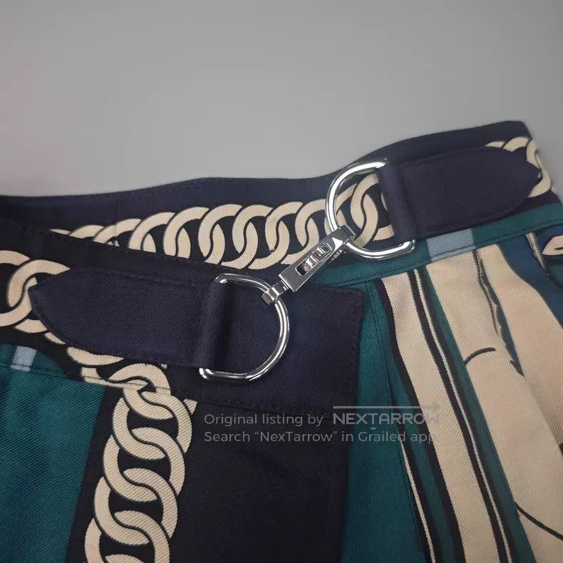 Hermes Hermes Green Chain Pattern Metal Buckle Silk Short Skirt Size 24" / US 00 / IT 34 - 7 Thumbnail