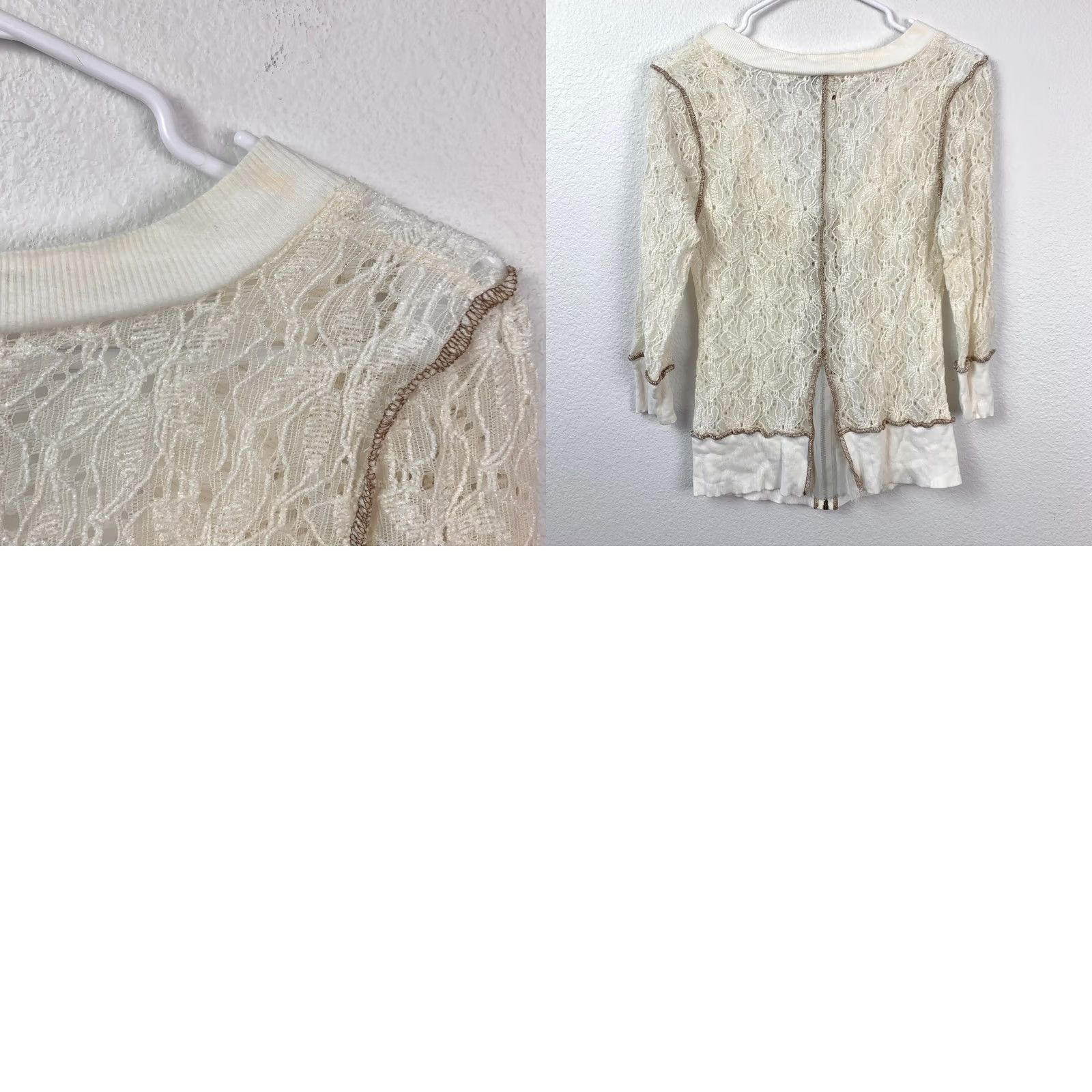 BKE BKE Lace Full Zip Cardigan Womens M 3/4 Sleeve Cream Vintage Boho Cottagecore Dressy Embellished Knit Full Zip Cardigan Size M / US 6-8 / IT 42-44 - 8 Thumbnail