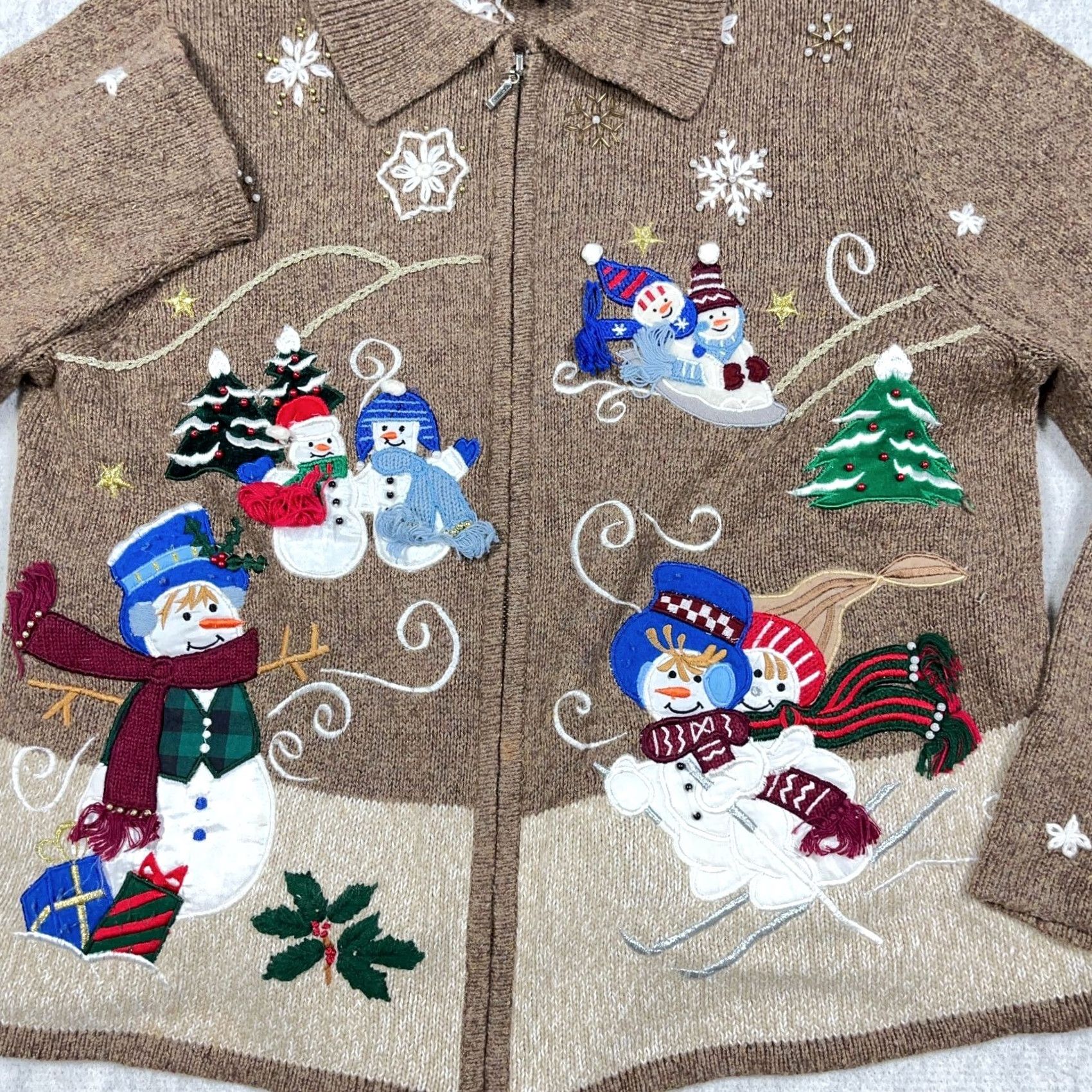 Vintage Vintage Christmas Cardigan Sweater Women M Full Zip Snowman Winter Brown Size M / US 6-8 / IT 42-44 - 4 Thumbnail