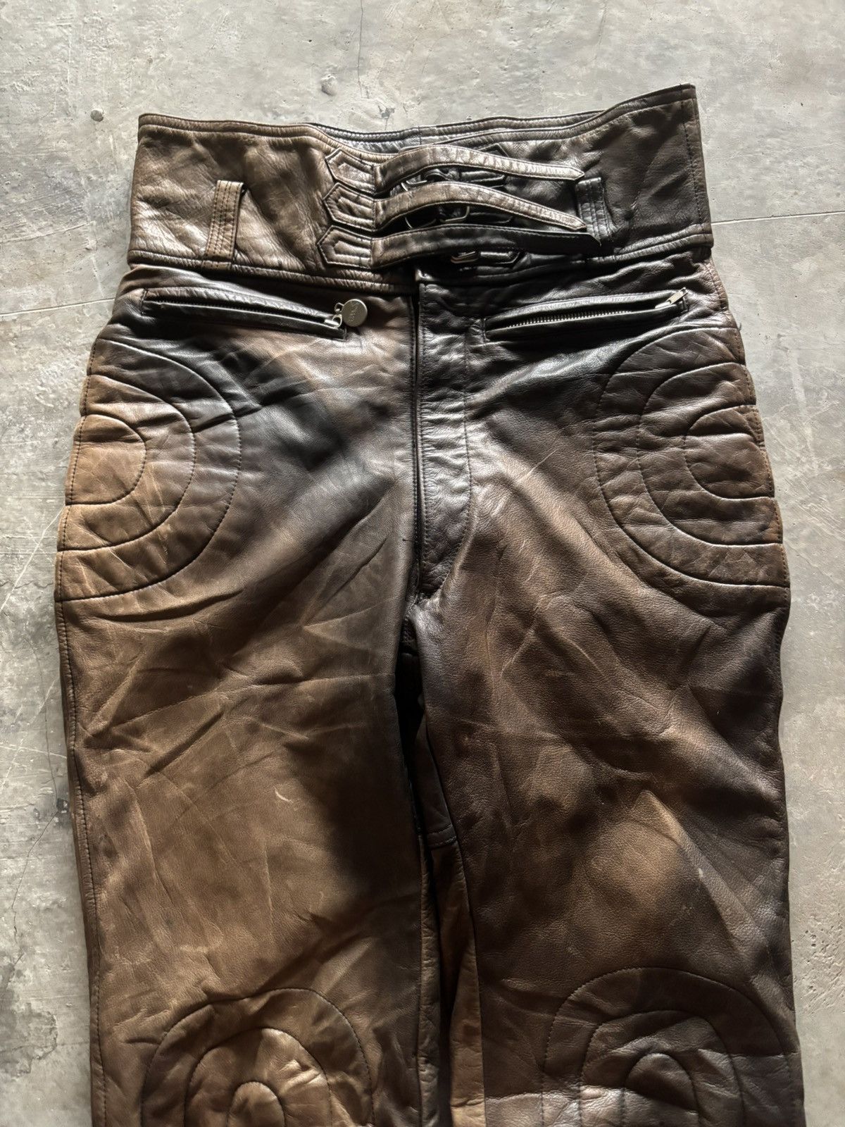 Japanese Brand KOMINE LEATHER PANT MOTORSPORT SUPER SICK FADED PATINA Size US 32 / EU 48 - 2 Thumbnail