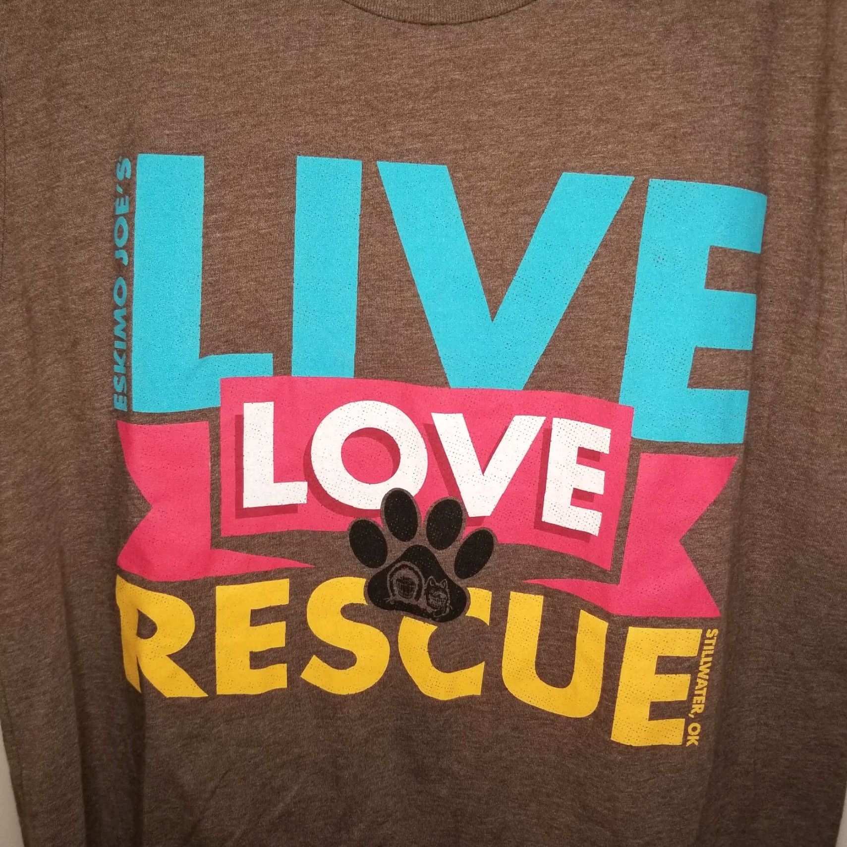 Olive Canvas Womens Brown Short Sleeve Live Love Rescue T-Shirt M Size M / US 6-8 / IT 42-44 - 2 Thumbnail
