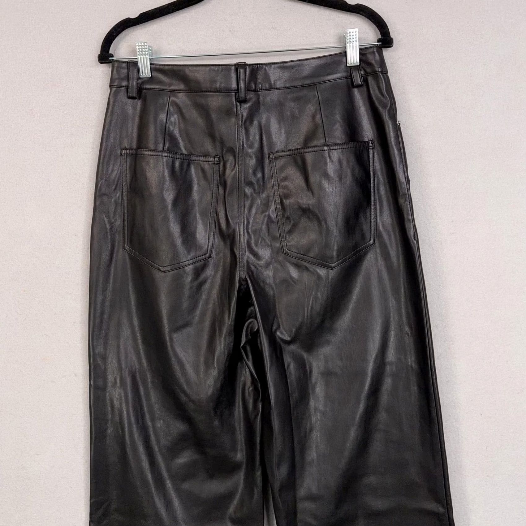 Vintage WeWoreWhat Dress Womens 31 Black Pants Faux Leather Wide Leg Baggy High Rise Dressy Size 24" / US 00 / IT 34 - 5 Thumbnail