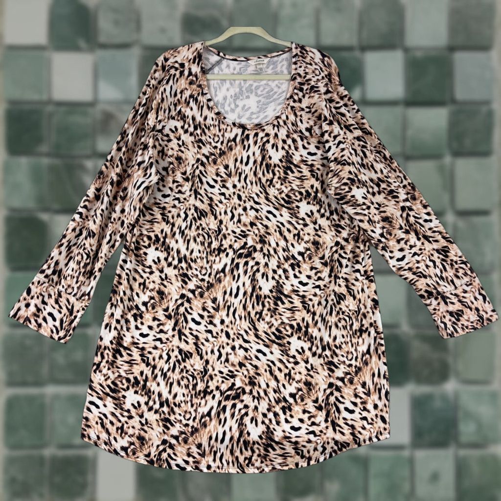 Vintage Soma Brown Animal Print Long Sleeve Pajama Dress Womens Pullover Size XXLarge Size XXL / US 16-18 / IT 52-54 - 1 Thumbnail