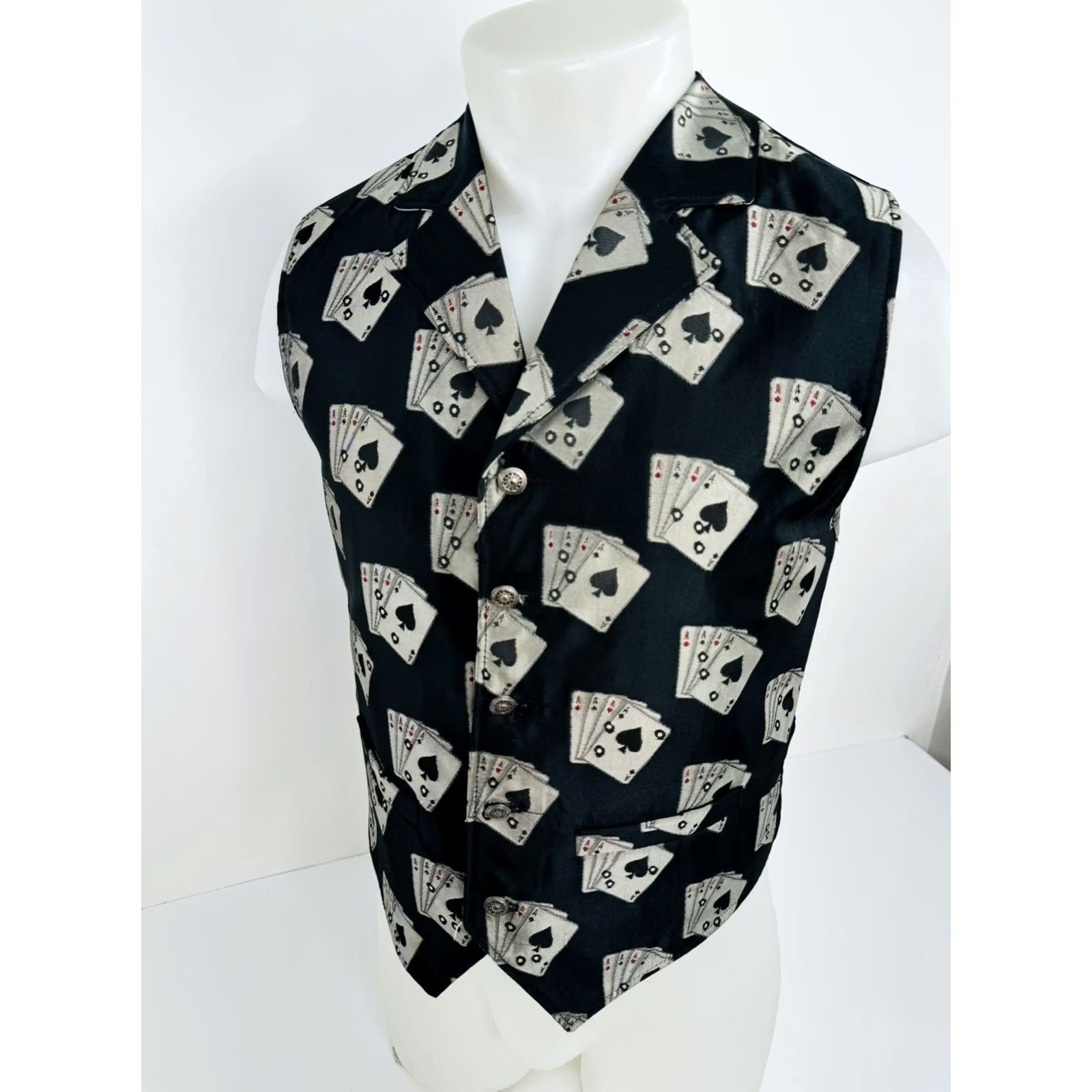 Vintage WAH MAKER - PLAYING CARDS / POKER / GAMBLING Metal Button Western S Vest Shirt Mens Black / Gray S Size US S / EU 44-46 / 1 - 2 Thumbnail