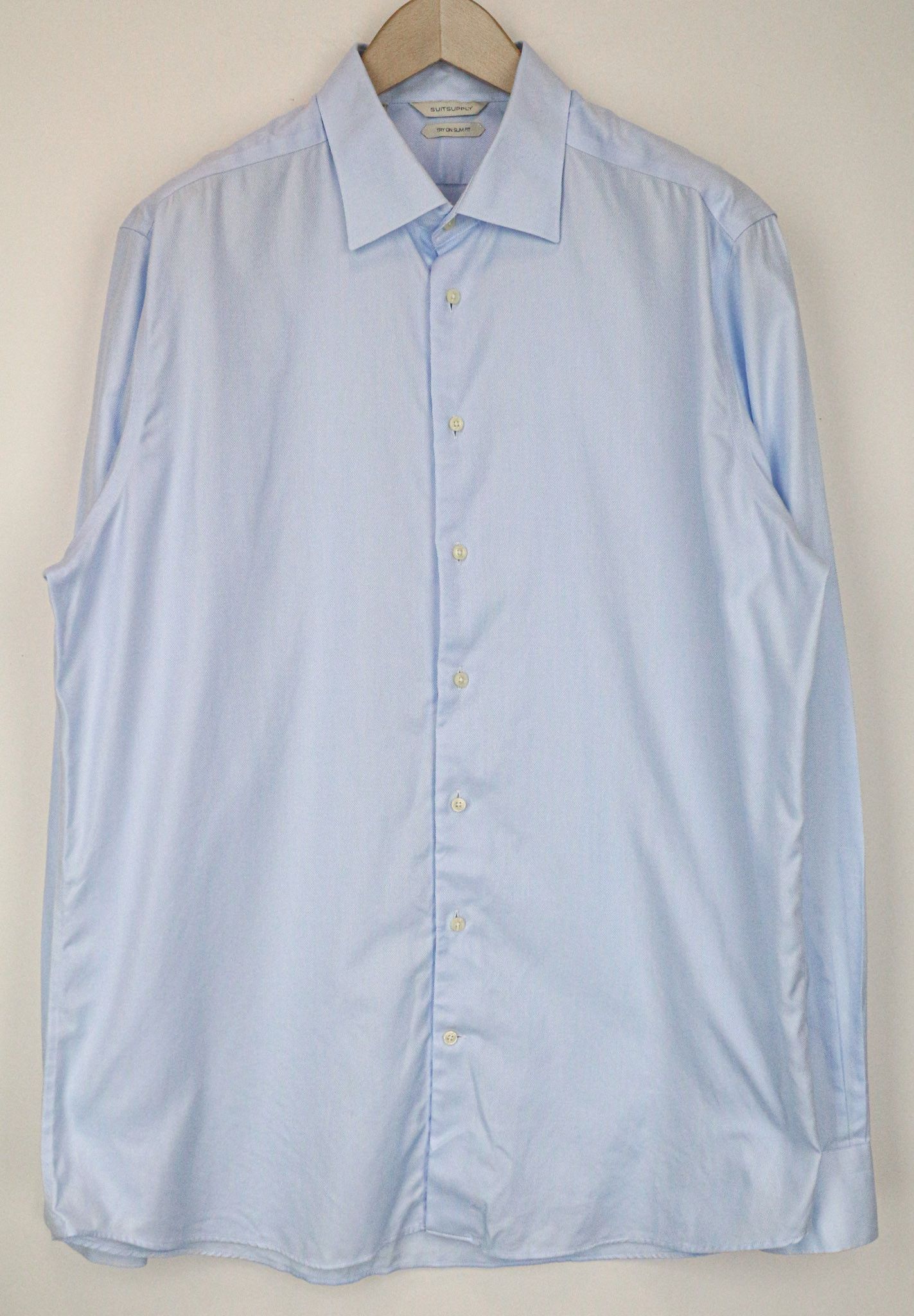Suitsupply 45-7/17 3/4L Slim Blue Cotton Button-Up Shirt 79165 Size 44L - 1 Thumbnail