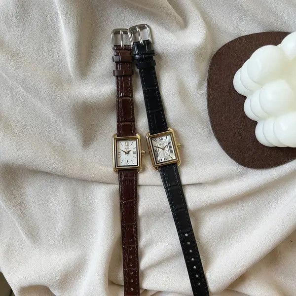 Jewelry Leather Strap Rectangular Gold Watch, Classic Wristwatch Size ONE SIZE - 6 Thumbnail