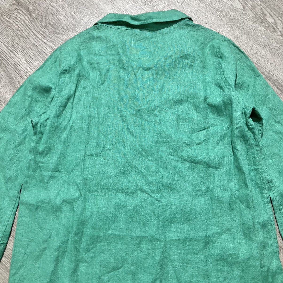 Japanese Brand 2000s Beams Heart Collar Overhead Linen Shirt Green Designer Size M / US 6-8 / IT 42-44 - 14 Thumbnail
