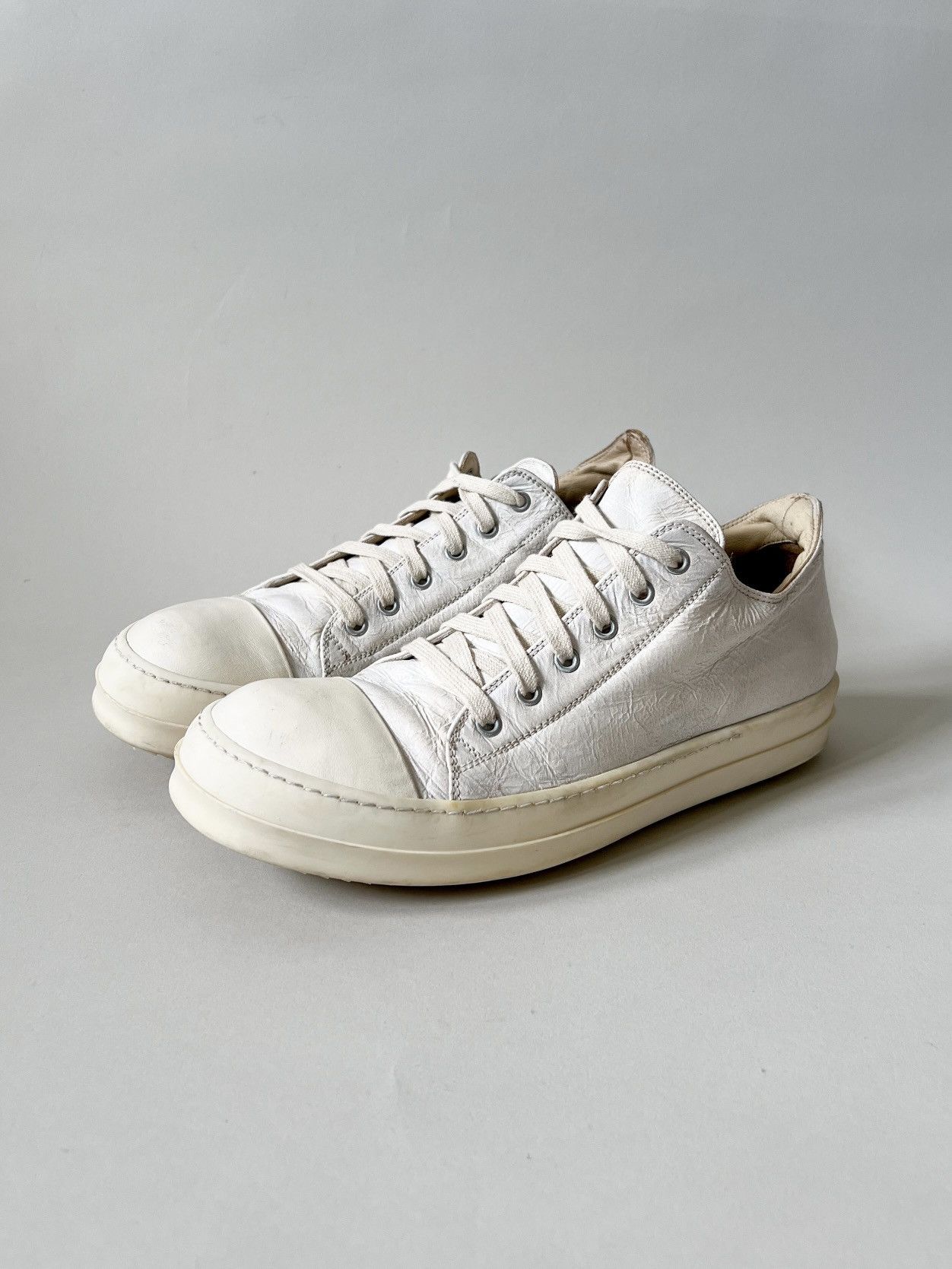 Rick Owens Rick Owens White Painted Leather Low Ramones Size US 8 / EU 41 - 2 Thumbnail