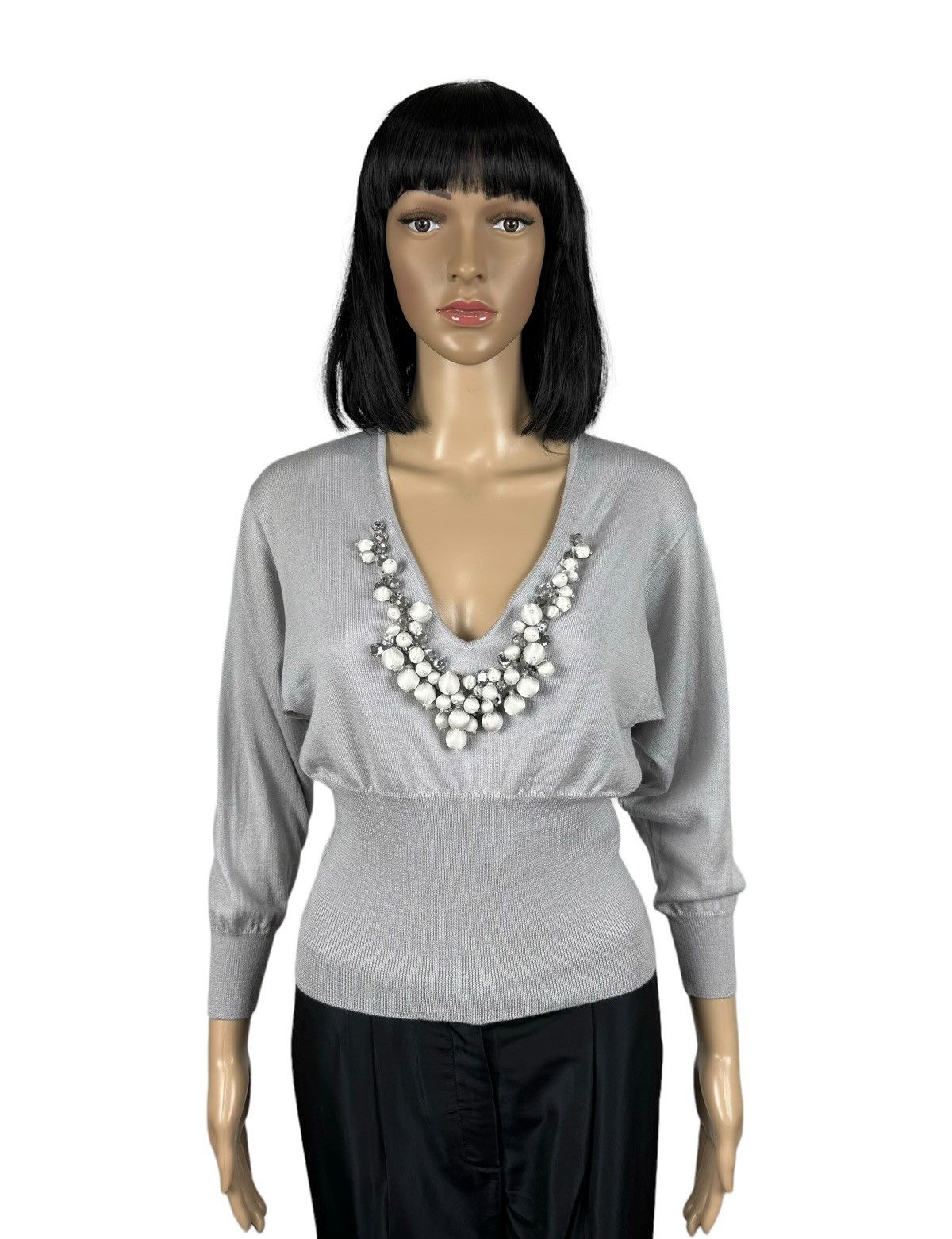 Valentino Roma Wool Sweater Beaded V-Neck size 40