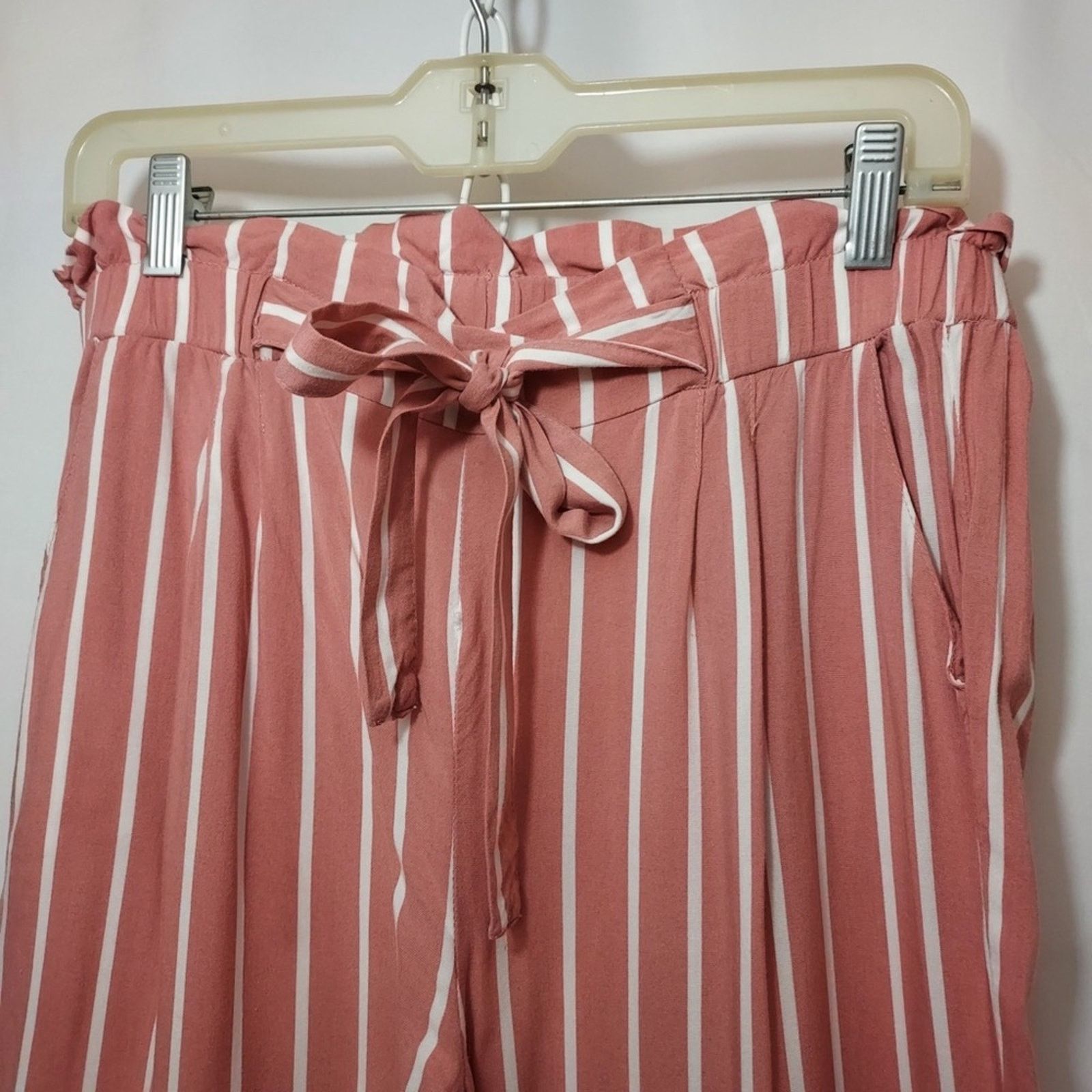 Other Papaya Pink White Stripe Paper Bag Drawstring Wide Pants Size 34" / US 12 / IT 48 - 10 Thumbnail