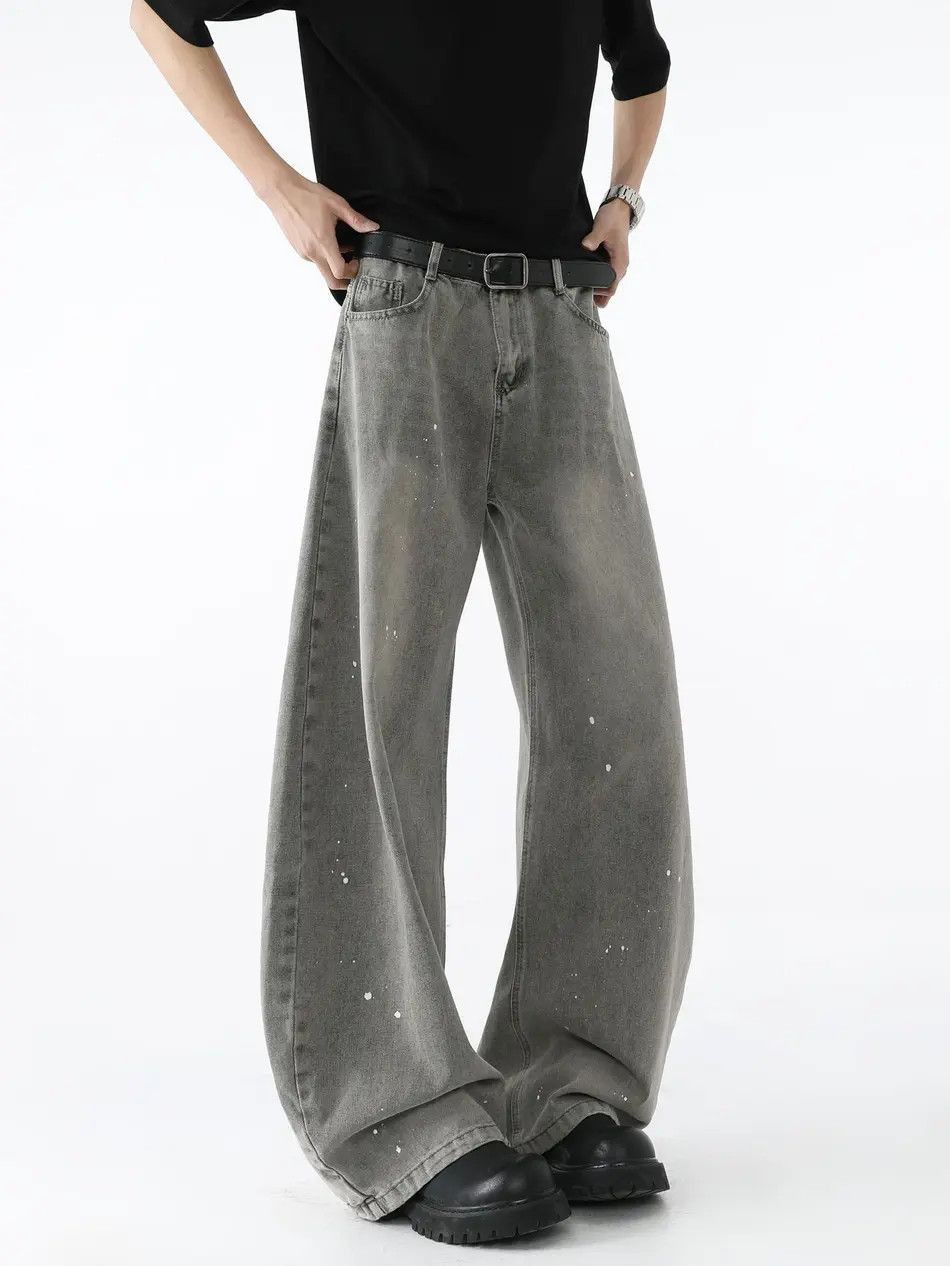 Japanese Brand Retro loose wide leg splashed ink jeans Size US 32 / EU 48 - 4 Thumbnail