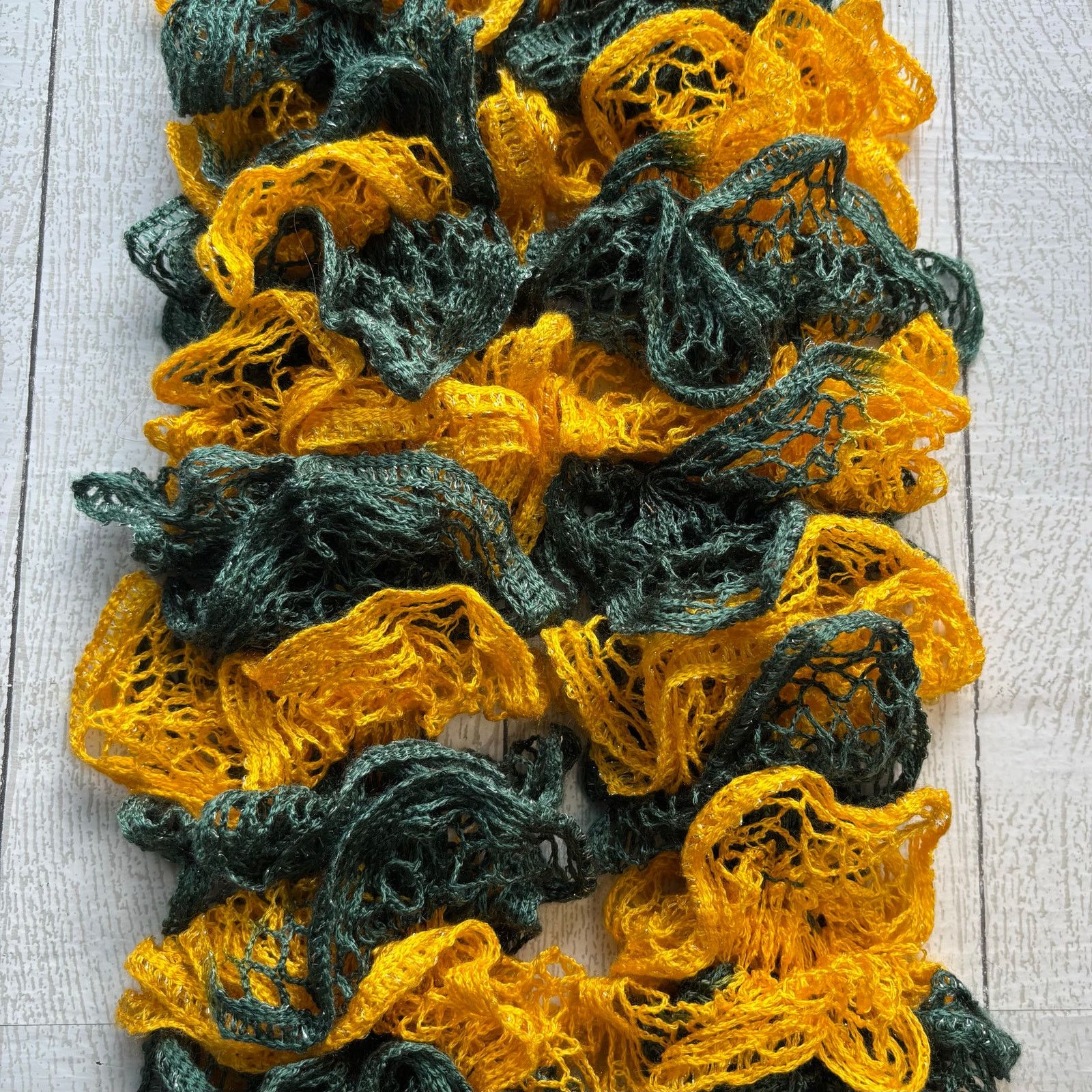 Handmade Handmade Crocheted Green Yellow Ruffle Scarf Silver Accents Size ONE SIZE - 2 Thumbnail