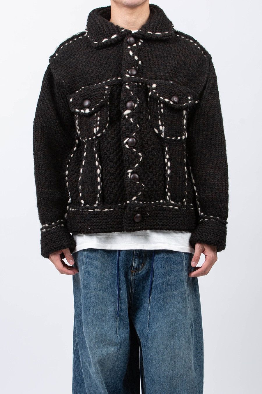 Kapital Wool Hand Knit Cowichan G-Jacket Black Size US L / EU 52-54 / 3 - 1 Thumbnail