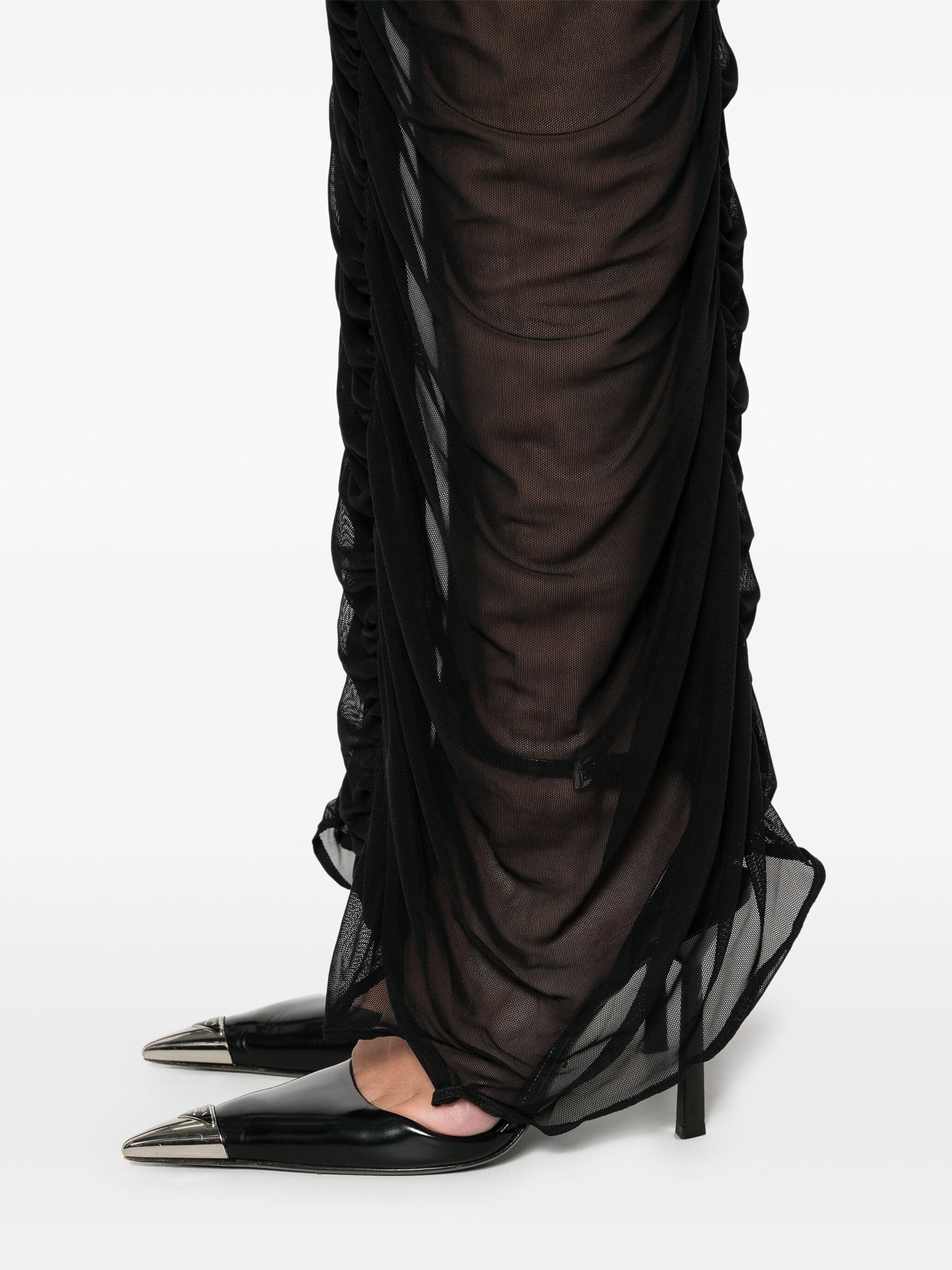 Mugler o1s22i1n1024 Mesh Fabric Ruffled Maxi Dress in Black Size S / US 4 / IT 40 - 4 Thumbnail