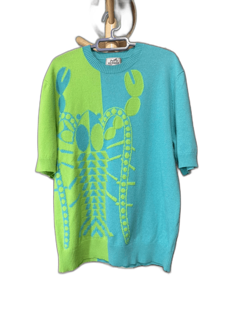 Hermes Hermes Cashmere Short Sleeve Sweater with Lobster Print Size US L / EU 52-54 / 3 - 1 Thumbnail