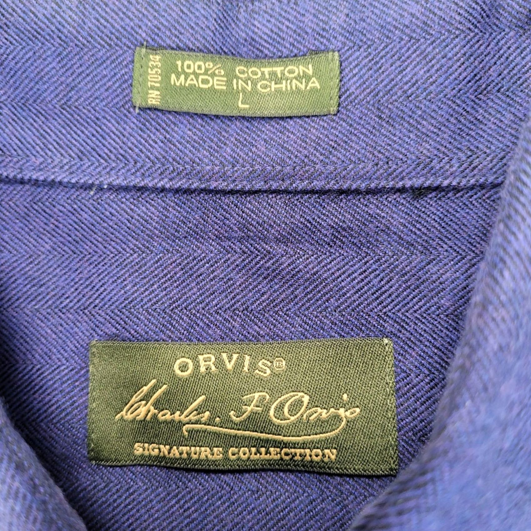 Orvis Orvis Mens Large Blue Herringbone Cotton Button Down Shirt Size US L / EU 52-54 / 3 - 3 Thumbnail