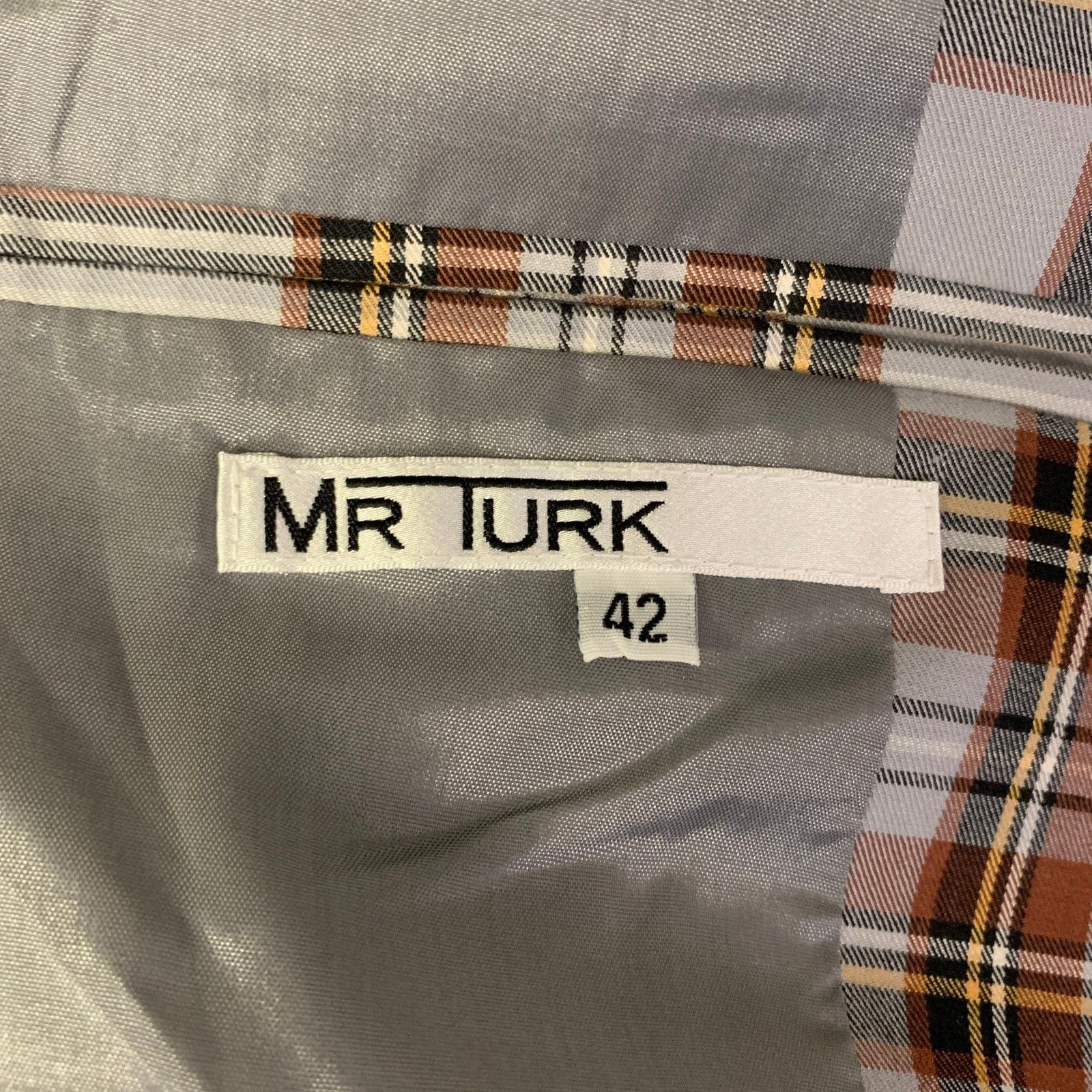 Mr Turk MR TURK 42 Grey Brown Plaid Cotton Notch Lapel Sport Coat Size 42R - 5 Thumbnail