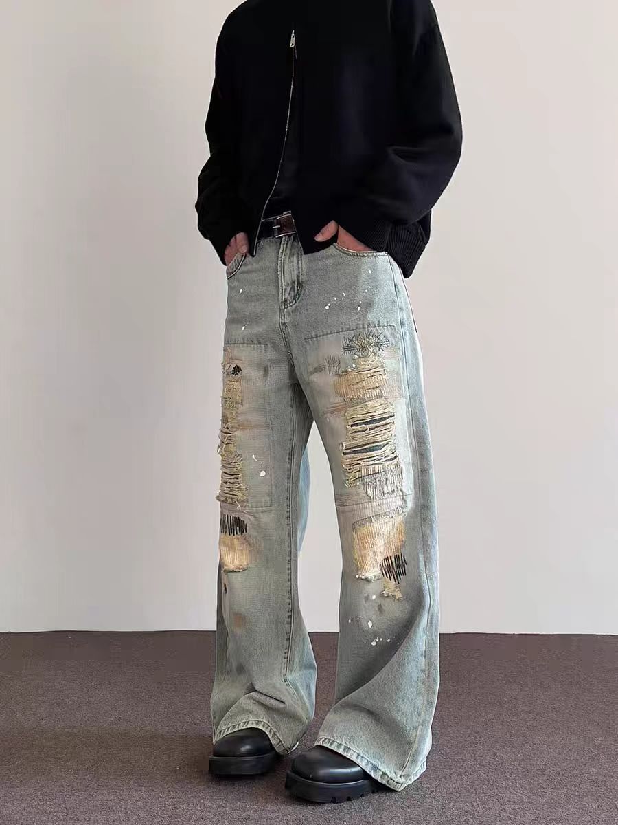 Designer × Jean × Vintage High street hip hop embroidered ripped baggy jeans Size US 32 / EU 48 - 2 Thumbnail