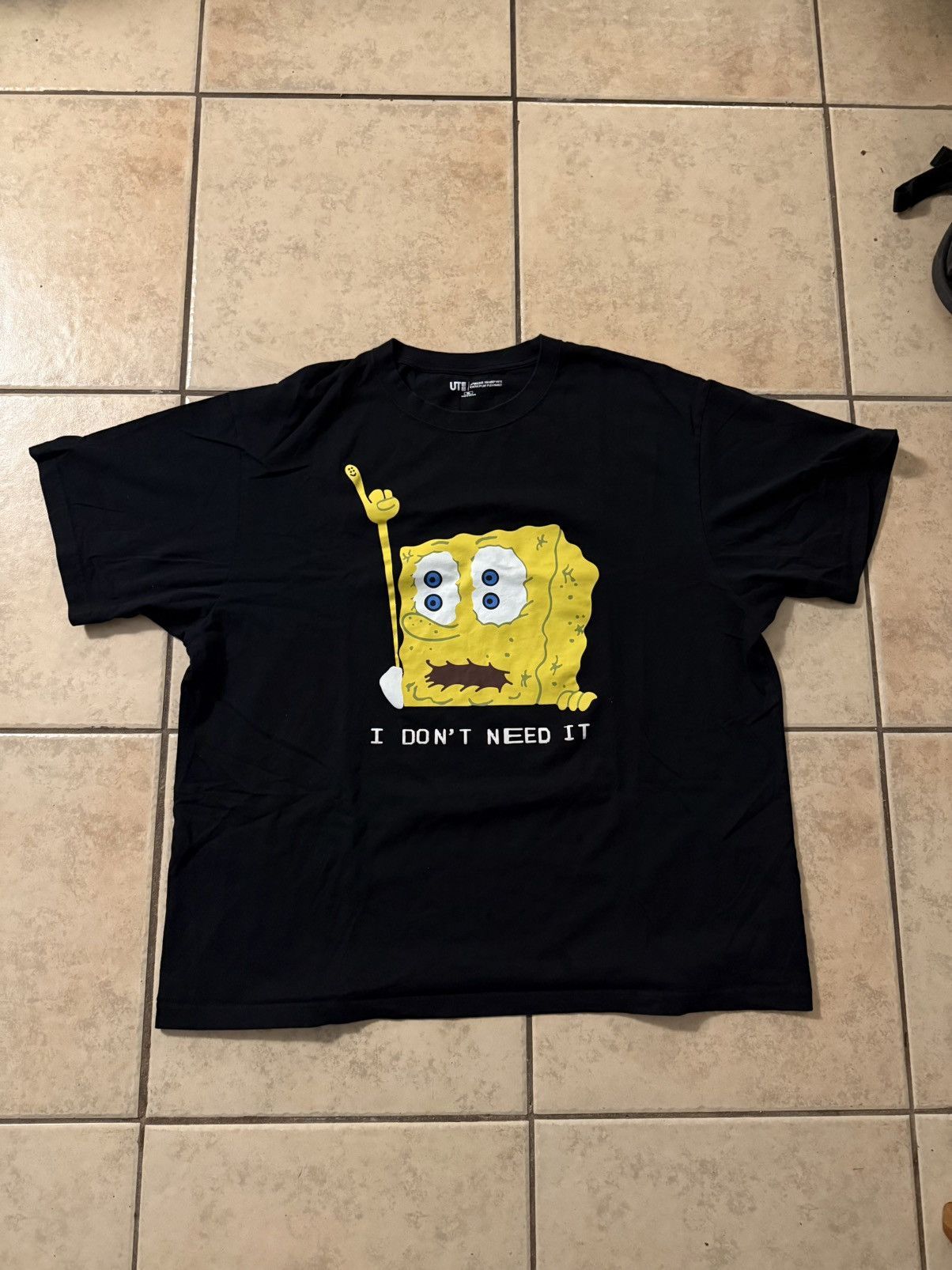 Cactus Plant Flea Market × Uniqlo Uniqlo CPFM SpongeBob I Don’t Need It T Shirt Black Size US XXL / EU 58 / 5 - 1 Thumbnail