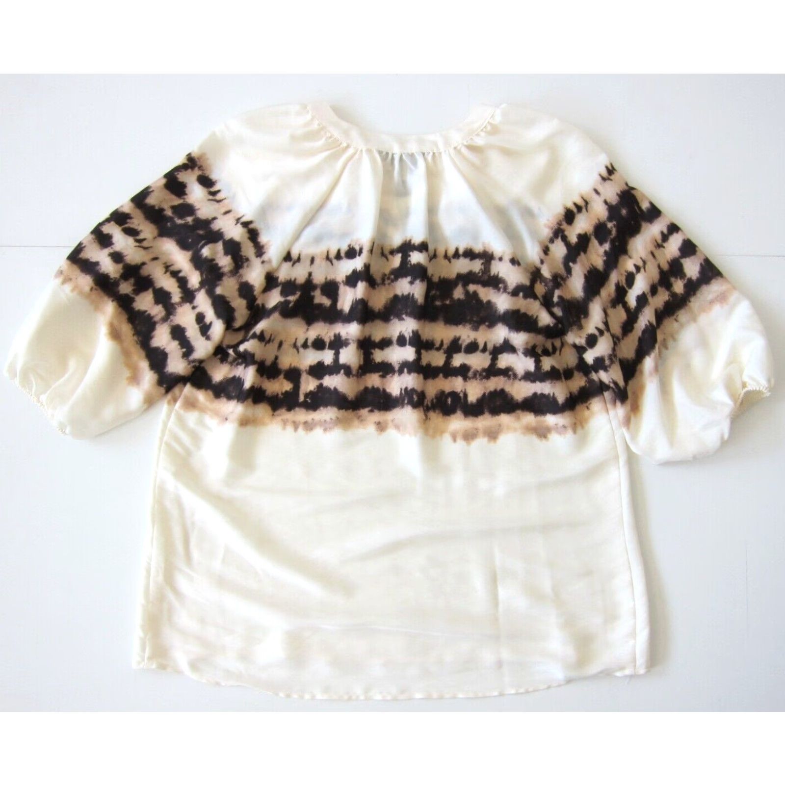 Vintage Simply Vera Wang Blouse Tunic 3/4 Sleeve Tie Dye M Ivory Pink Brown Ladies Size M / US 6-8 / IT 42-44 - 2 Thumbnail