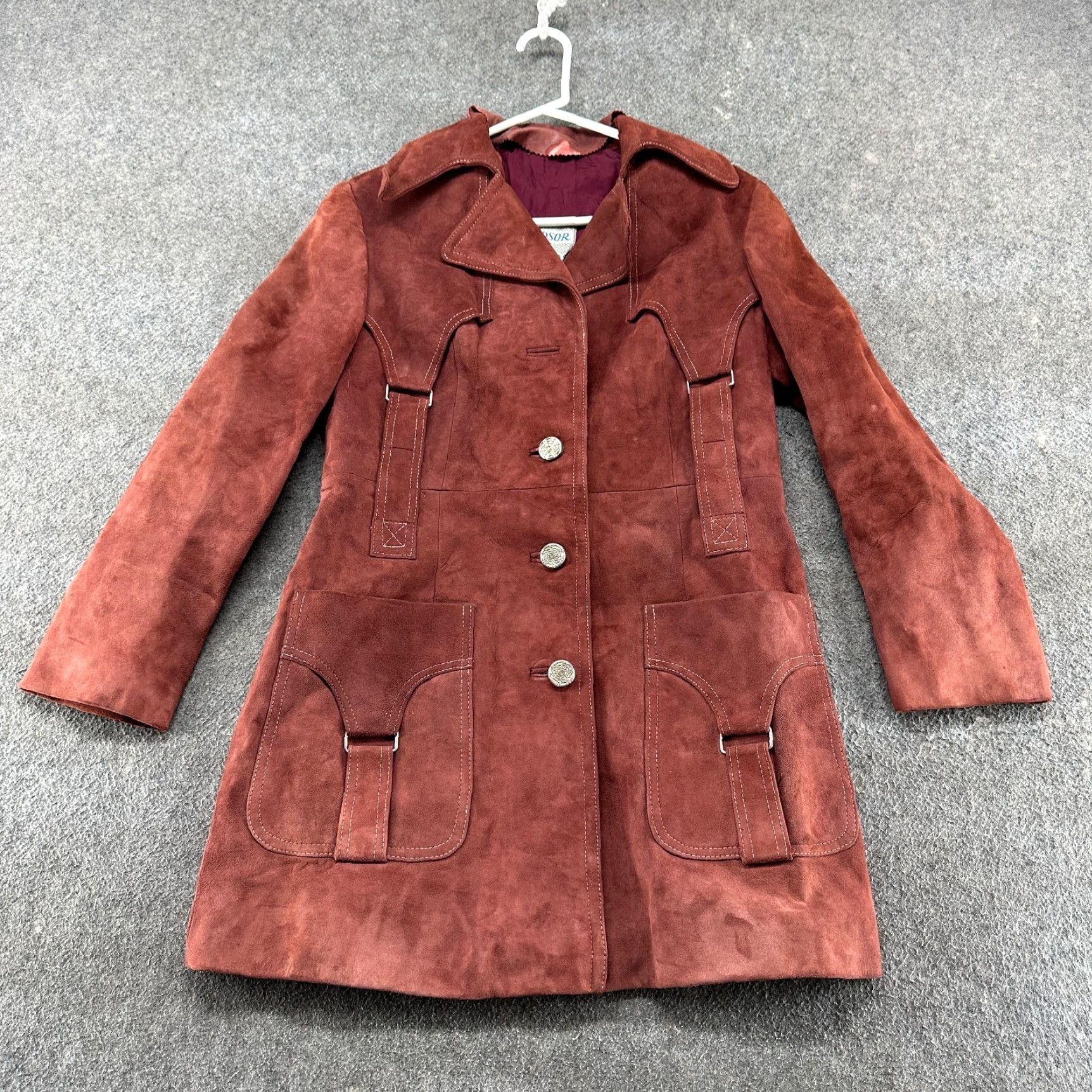 Vintage VINTAGE Windsor Coat Women M Red Long Leather Trench Buckle Steampunk 90s Overcoat Lined Pocketed Size M / US 6-8 / IT 42-44 - 4 Thumbnail