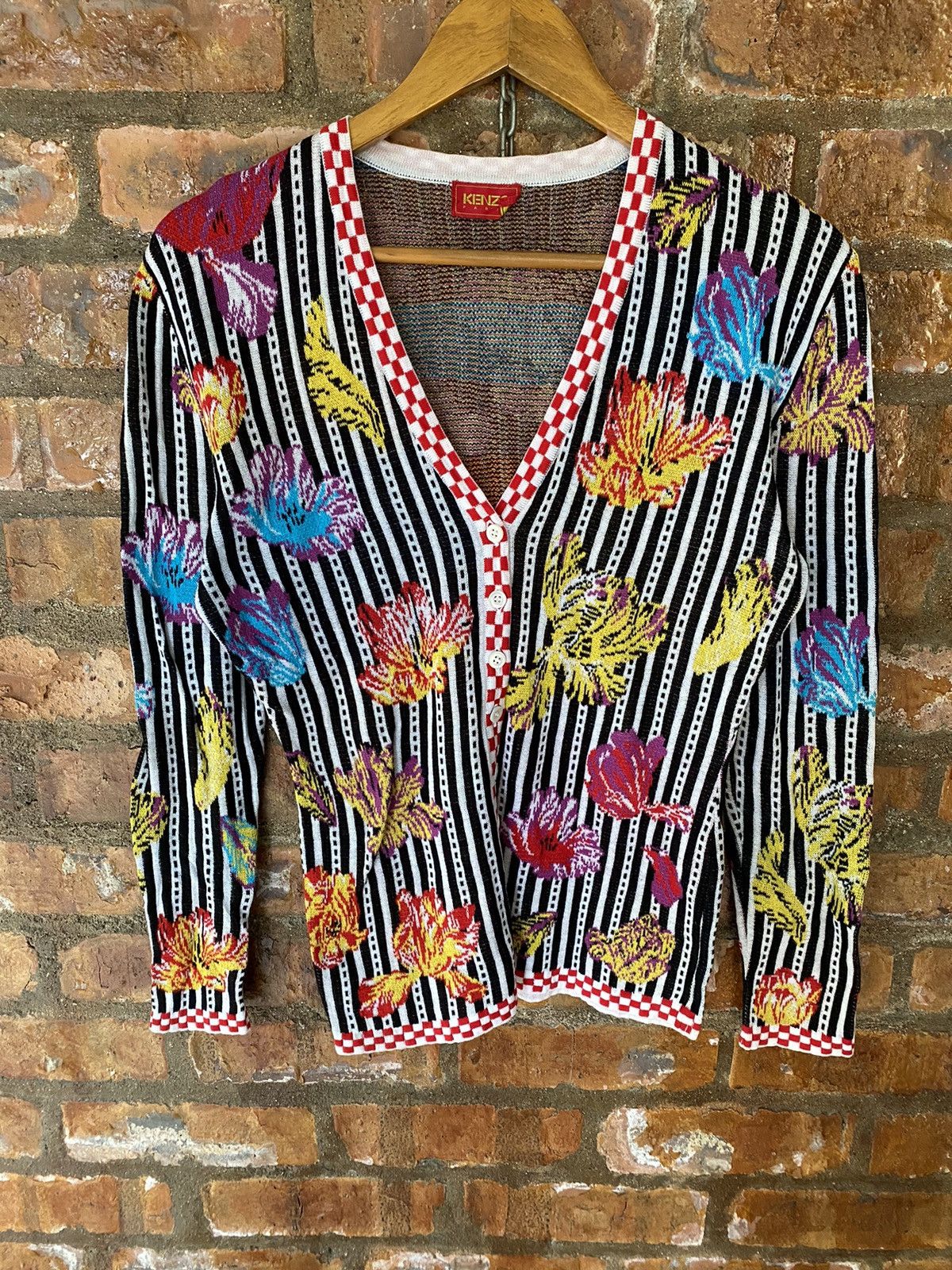 Kenzo 90s KENZO Jacquard intarsia floral checked multibutton Size S / US 4 / IT 40 - 2 Thumbnail